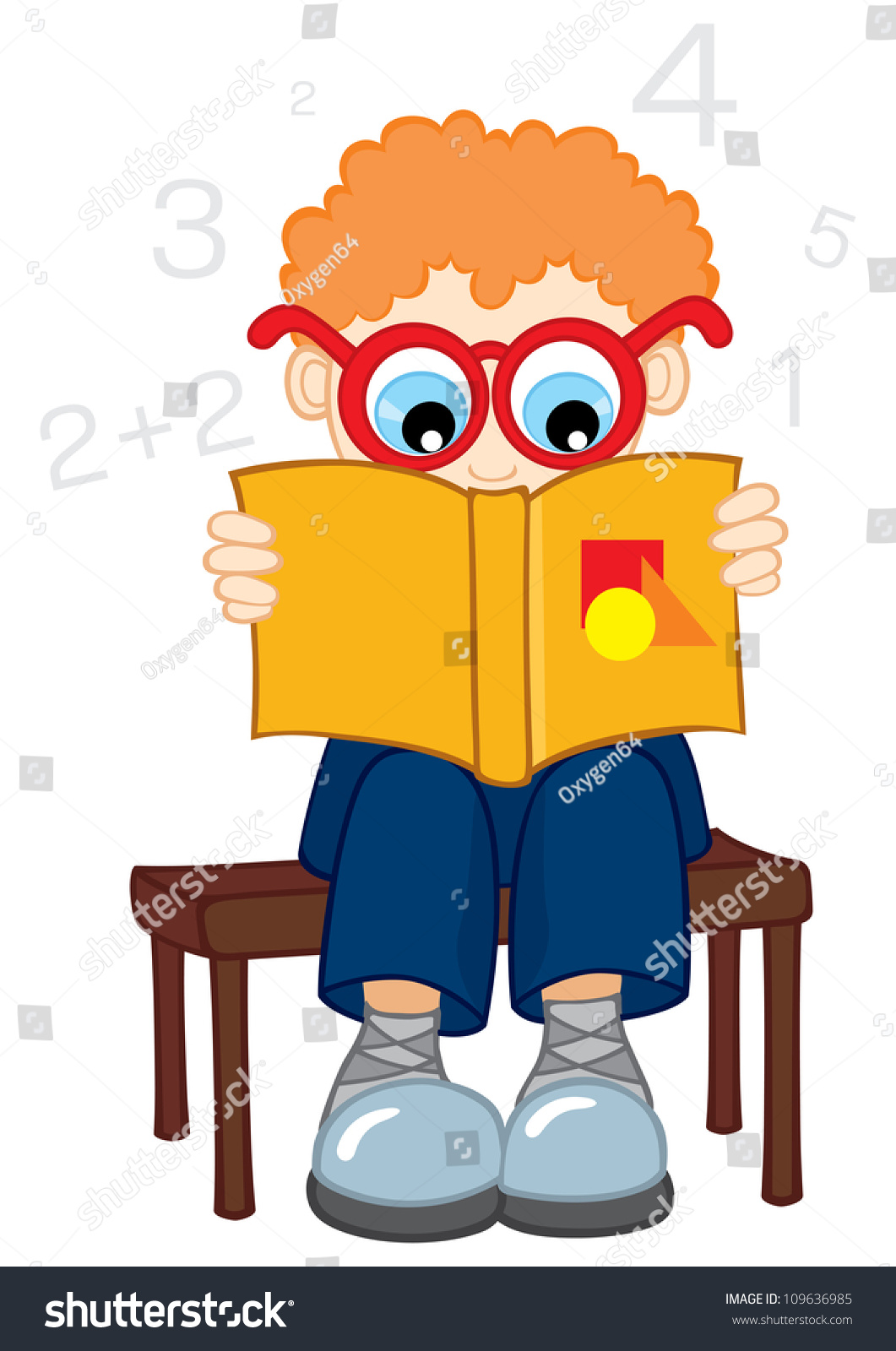 Confused Boy Reading Book About Mathematics Stock Vector 109636985 ...