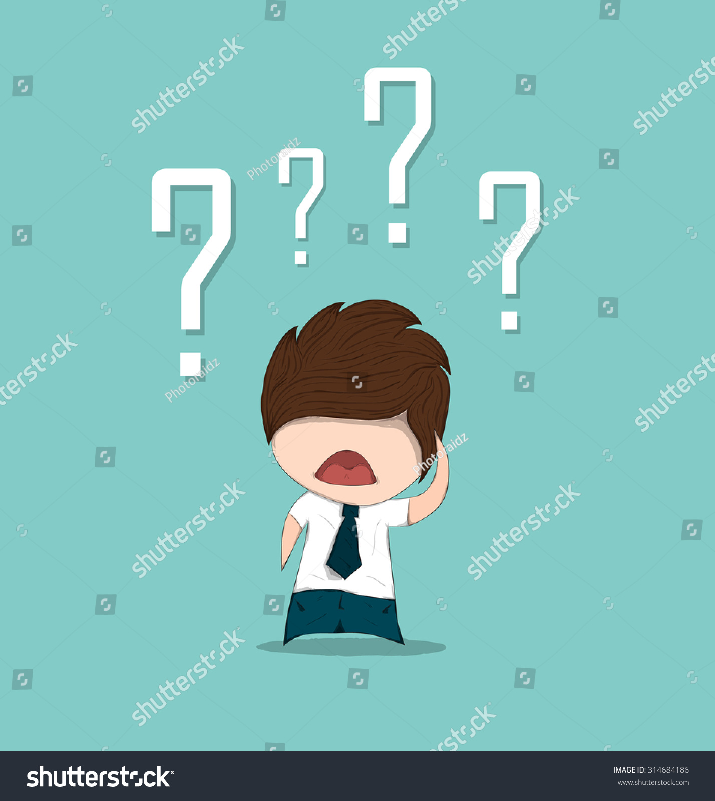 Confused Cute Business Man With Question Marks Above His Head, Drawing ...