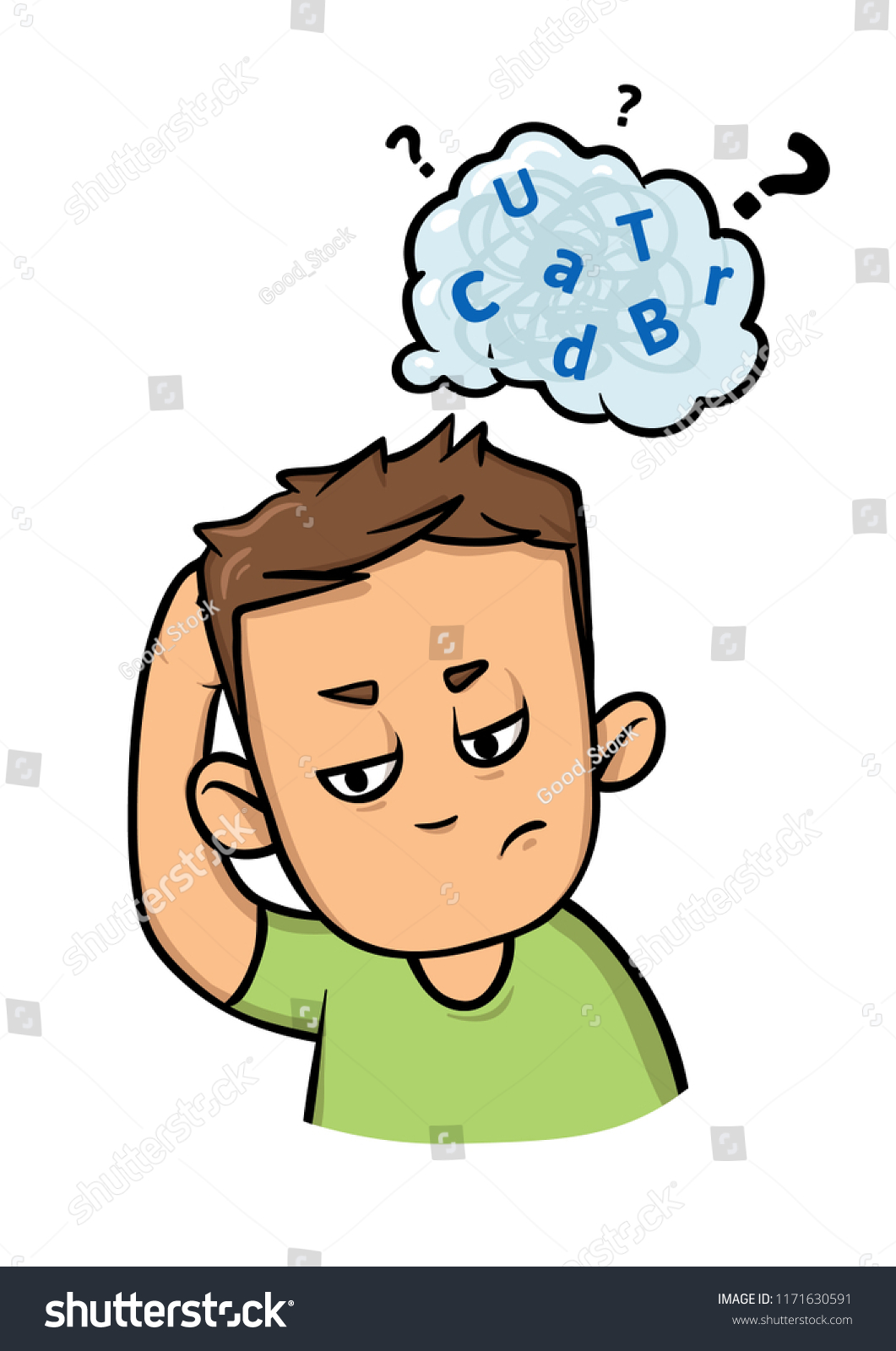 Confused Guy Cloud Scattered Letters Above Stock Vector Royalty Free