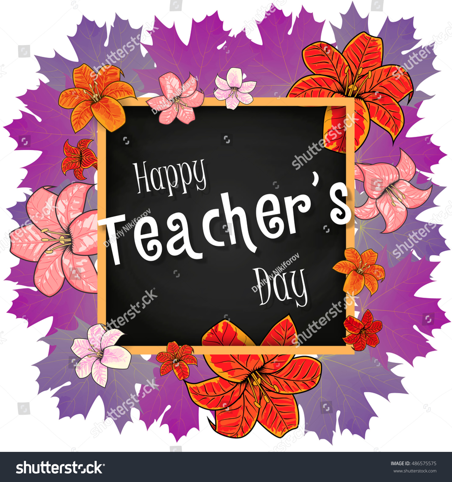 Congratulation Happy Teachers Day - With Leaves , Frame And Flowers ...