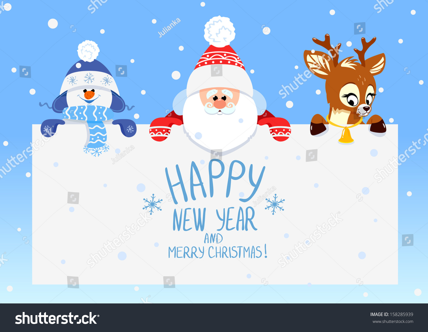 stock vector congratulation with christmas and new year santa claus with deer and snowman