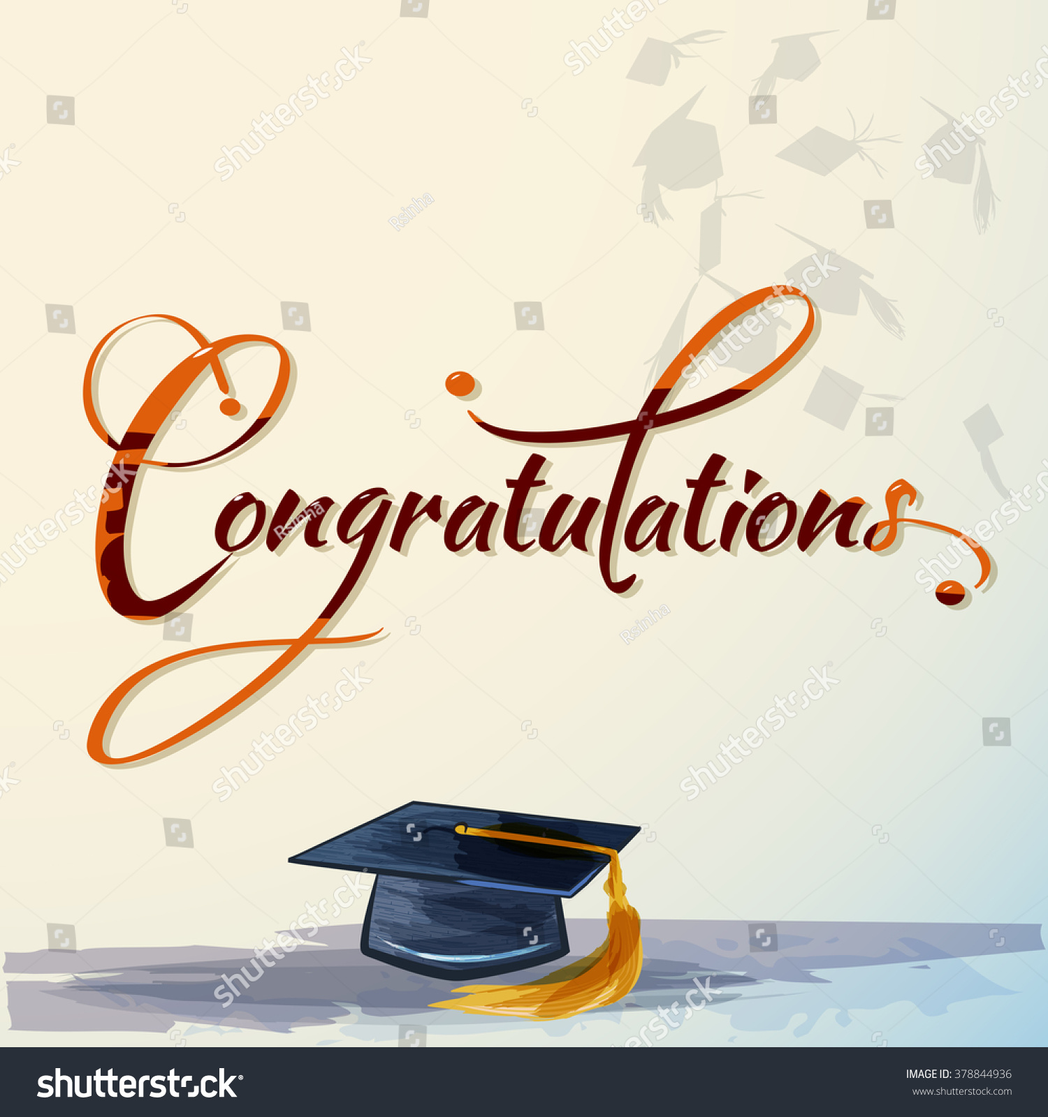 Congratulations Calligraphy Watercolors Graduation Cap Stock Vector ...