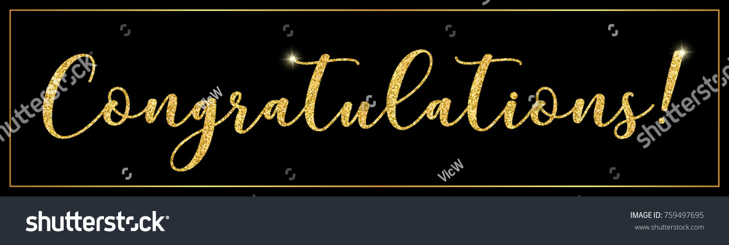 Congratulations Gold Glitter Handwritten Lettering Sparkles Stock