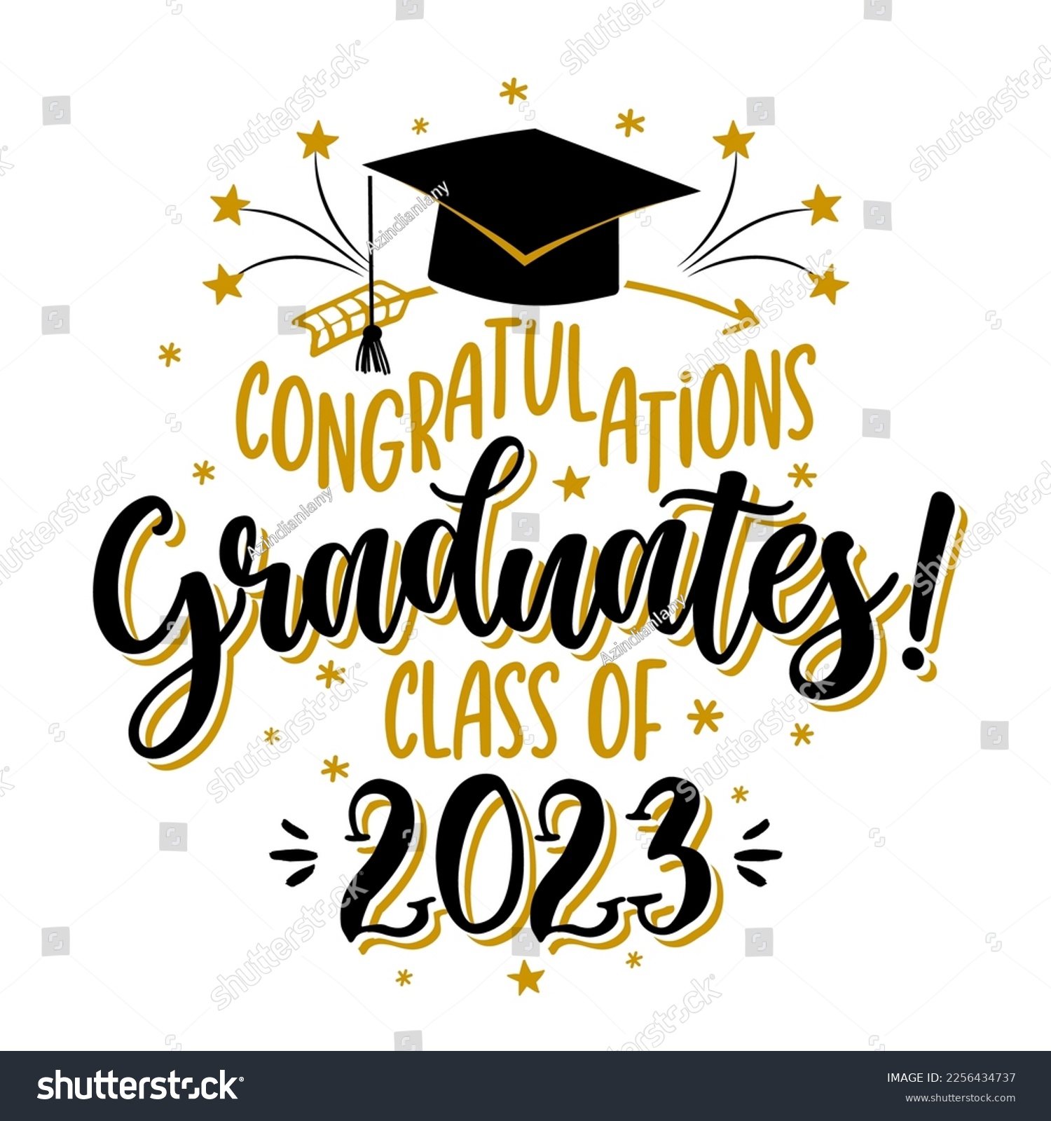 SVG of Congratulations Graduates Class of 2023 - badge design template in black and gold colors. Congratulations graduates 2023 banner sticker card with academic hat for high school or college graduation svg