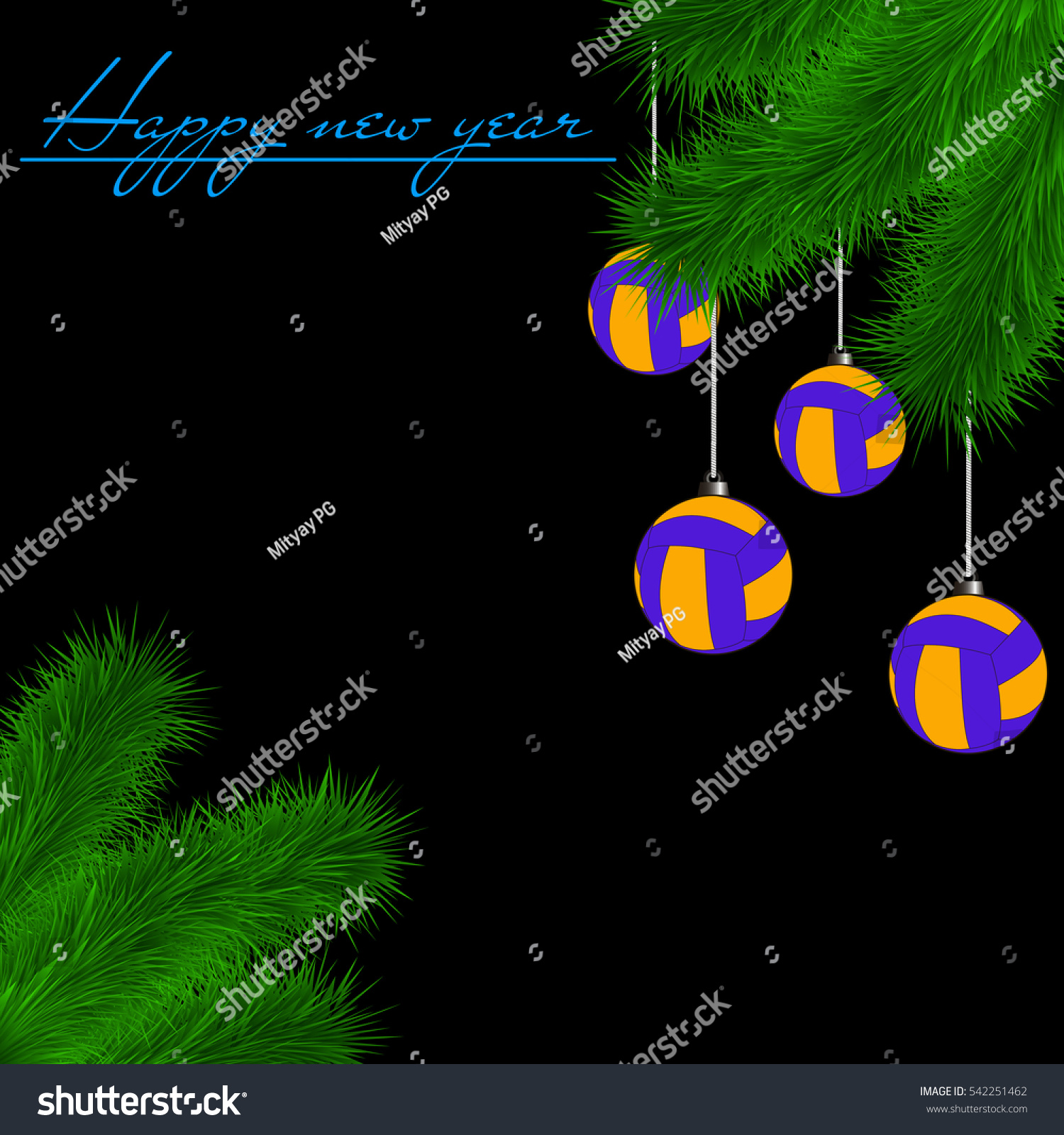 Congratulations New Year Volleyball Balls Hanging Stock Vector (Royalty