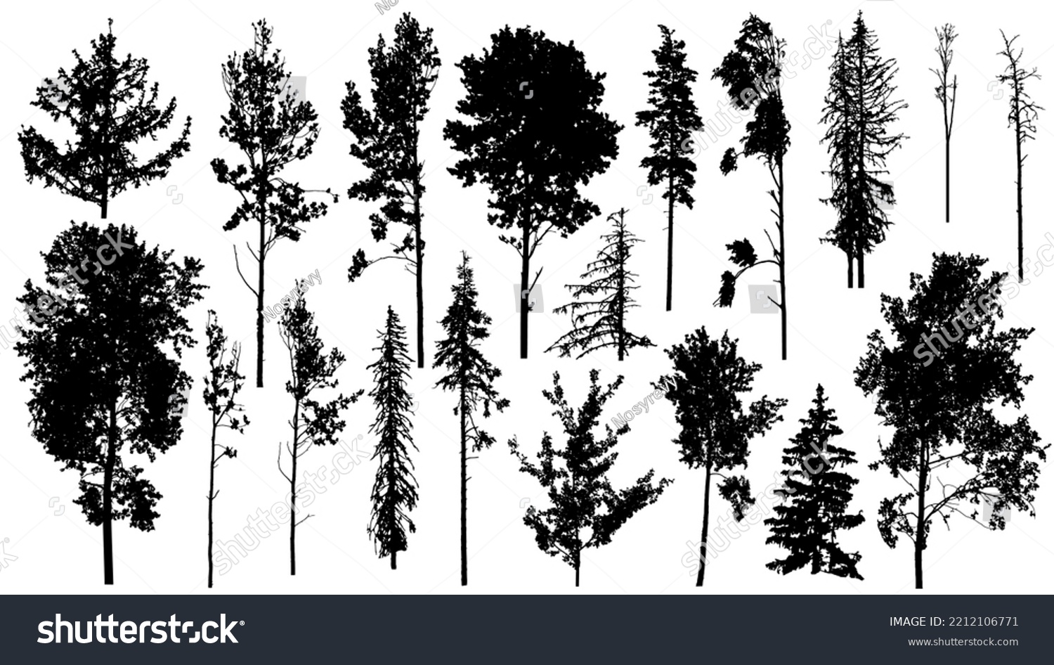 SVG of Coniferous and deciduous forest trees, bare trees. Set of silhouettes. Vector illustration svg