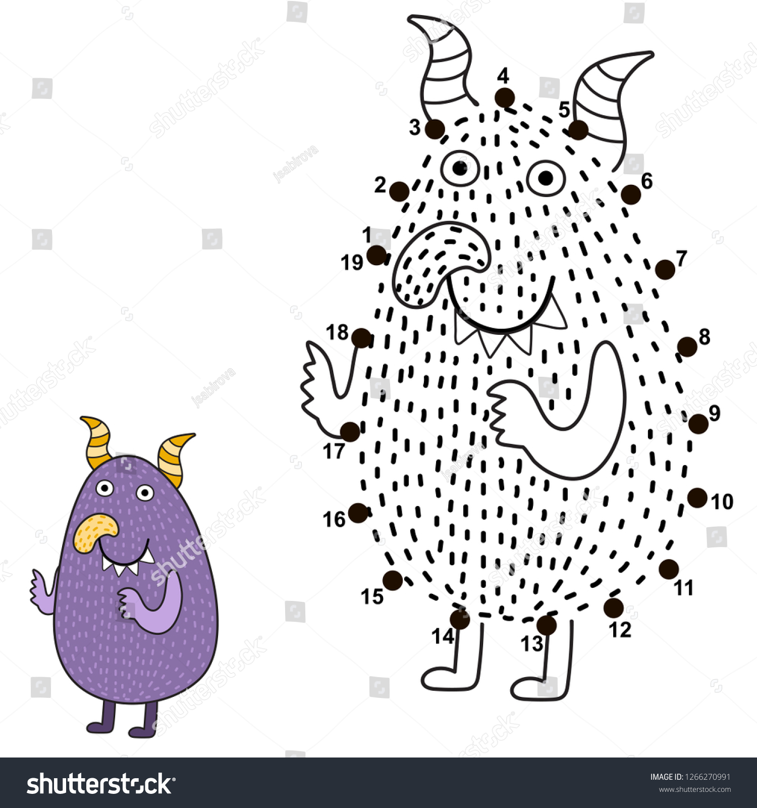 Connect Dots Draw Cute Monster Numbers Stock Vector Royalty Free