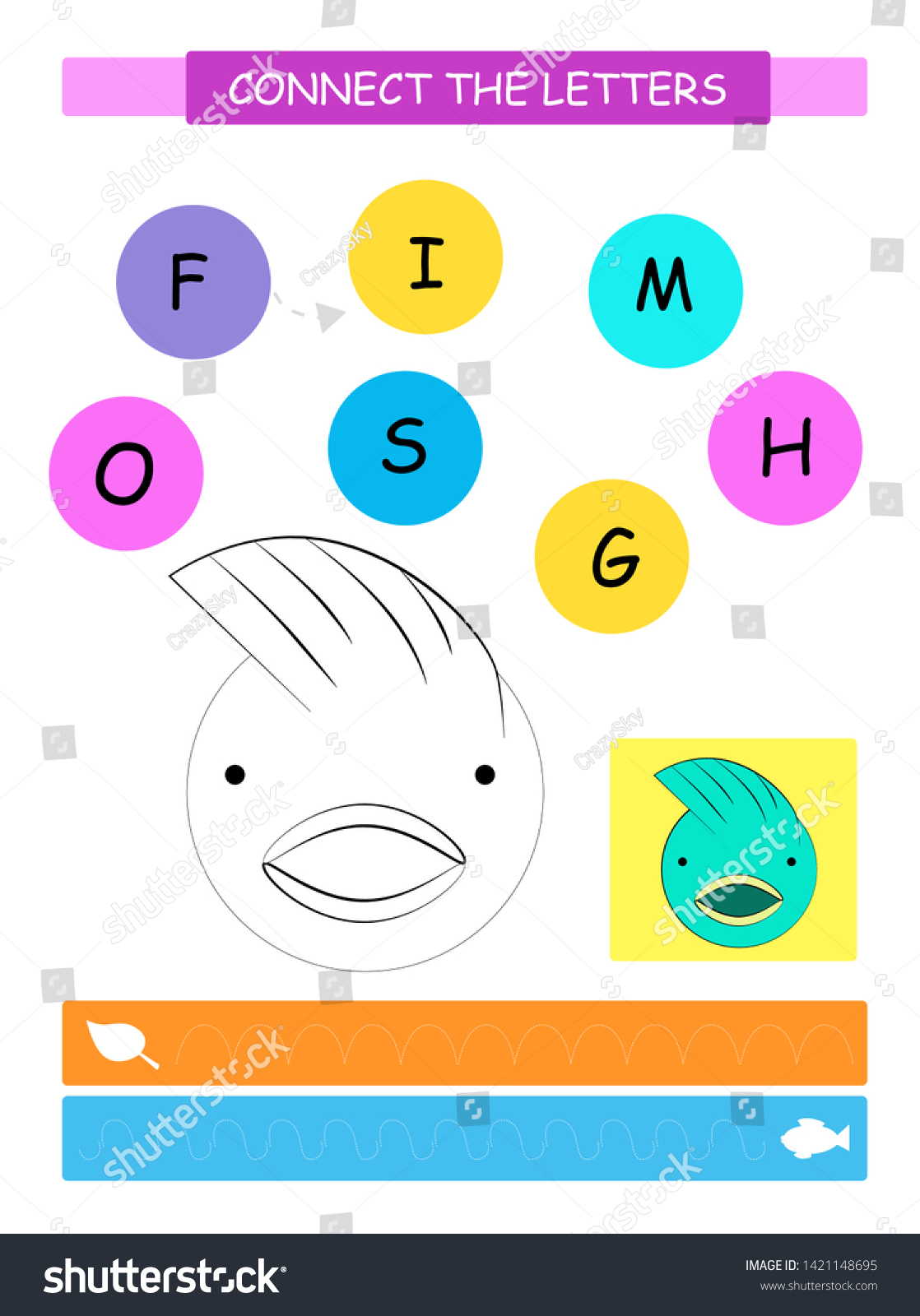 connect letters fish printable worksheet preschool stock vector royalty free 1421148695