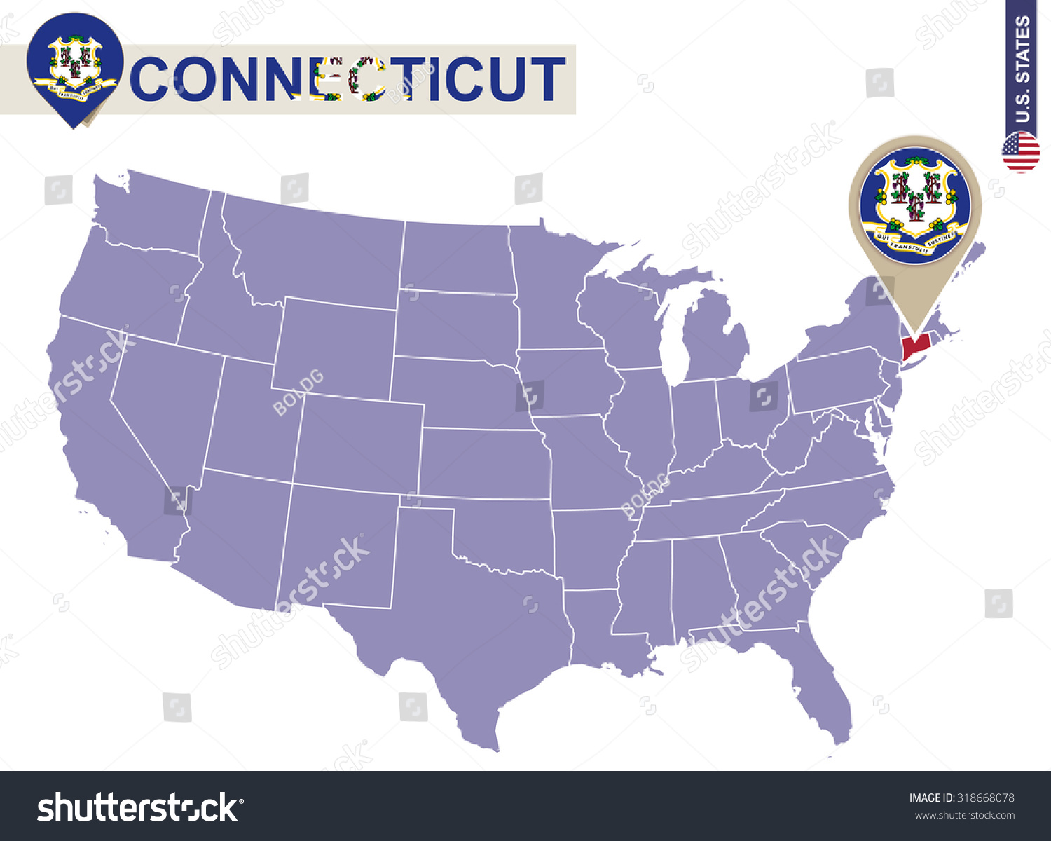 Connecticut State On Usa Map Connecticut Stock Vector Royalty