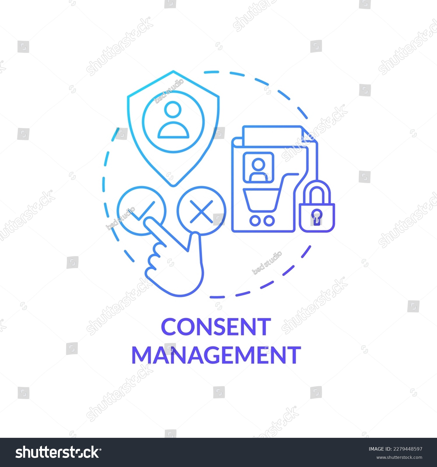 SVG of Consent management blue gradient concept icon. Using customer confidential data. Cookie policy. User privacy abstract idea thin line illustration. Isolated outline drawing. Myriad Pro-Bold font used svg