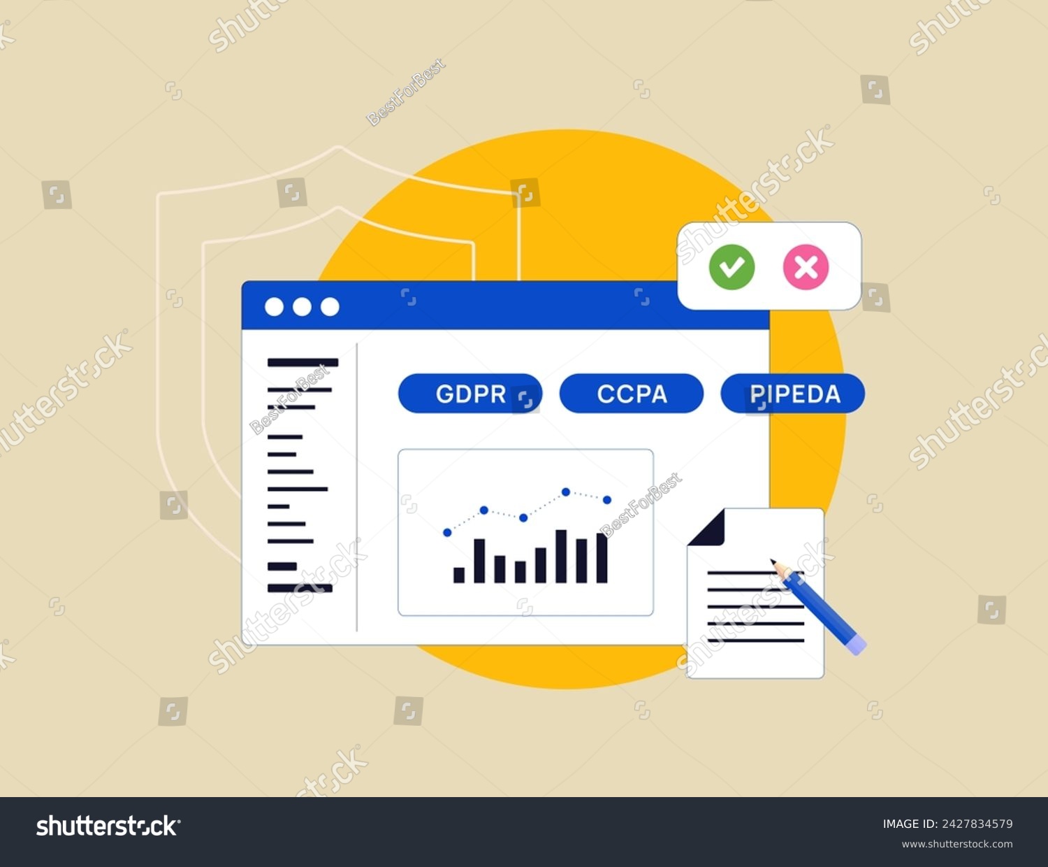 SVG of Consent Management Platform (CMP). Privacy Solutions, GDPR Compliance, User Data Protection, Online Privacy, Cookie Consent, Digital Marketing Compliance vector illustration on business background svg