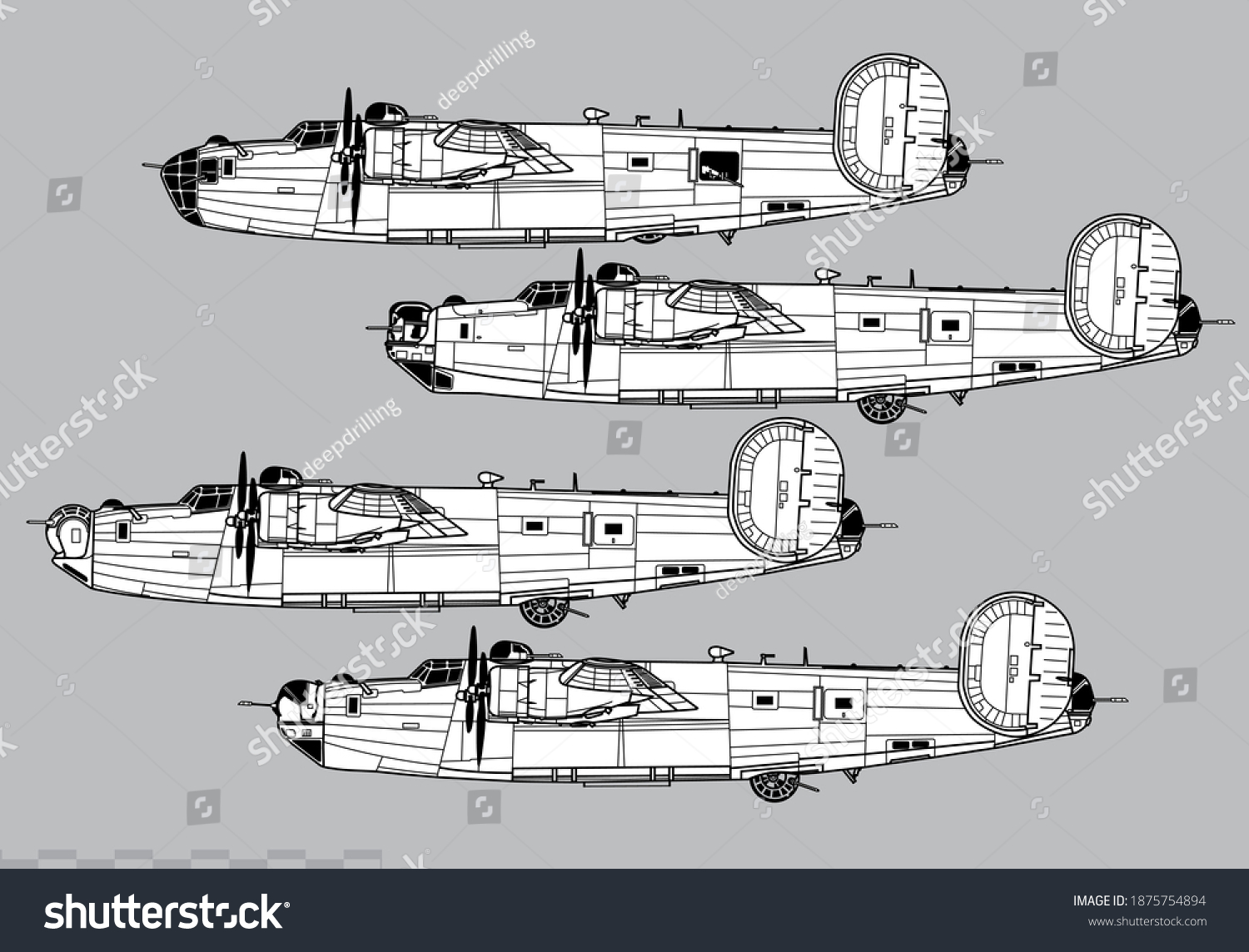 Consolidated B24 Liberator Vector Drawing Ww2: เวกเตอร์สต็อก (ปลอดค่า ...