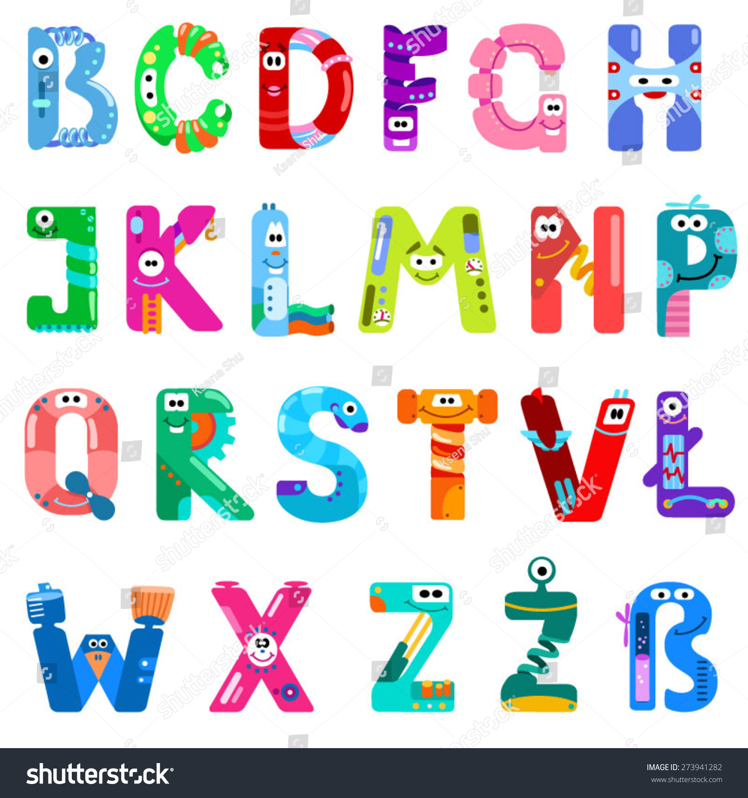 Consonants Latin Alphabet Like Different Robots Stock