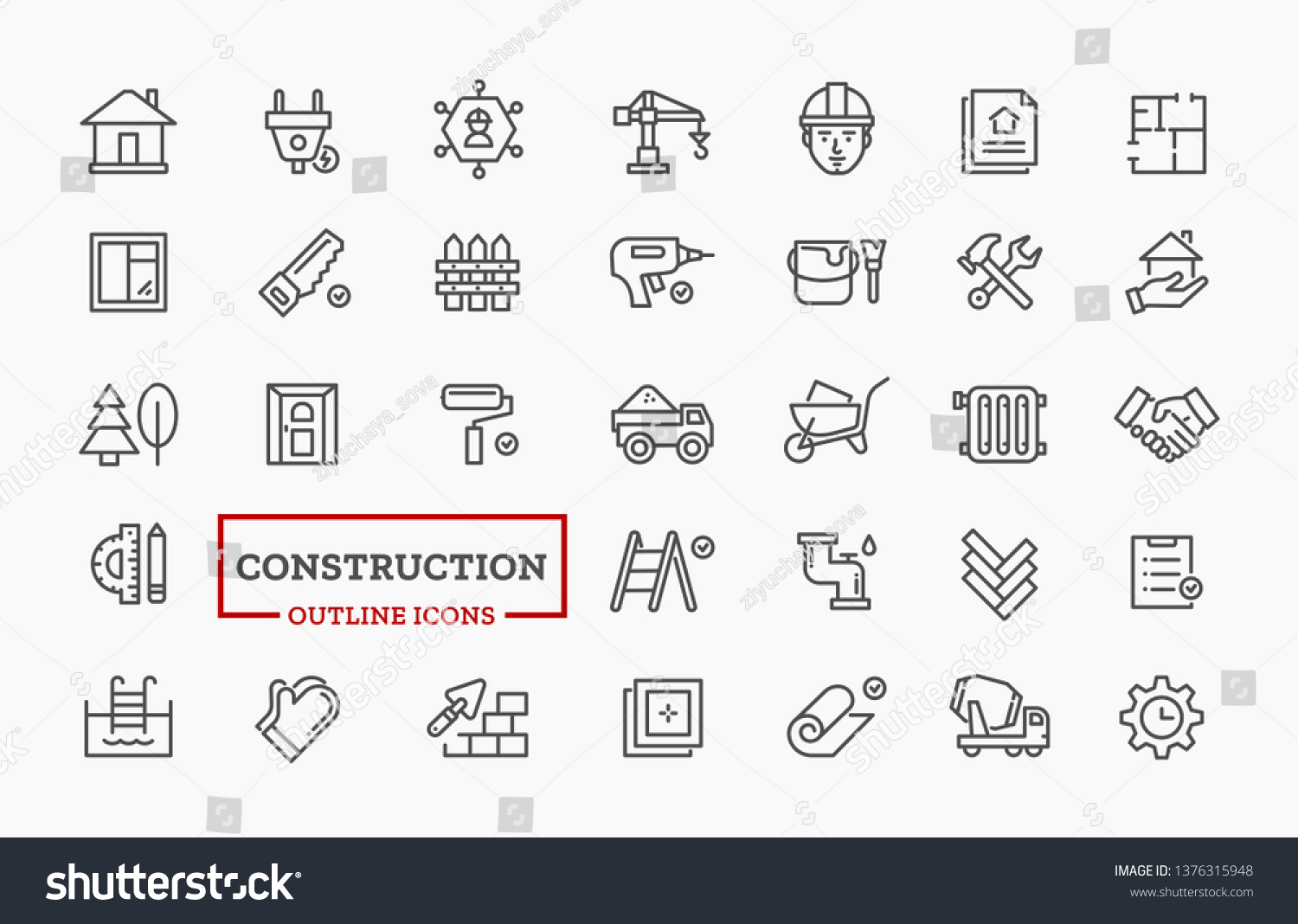 Consructing Icons Set Design Vector Outline Stock Vector (Royalty Free ...