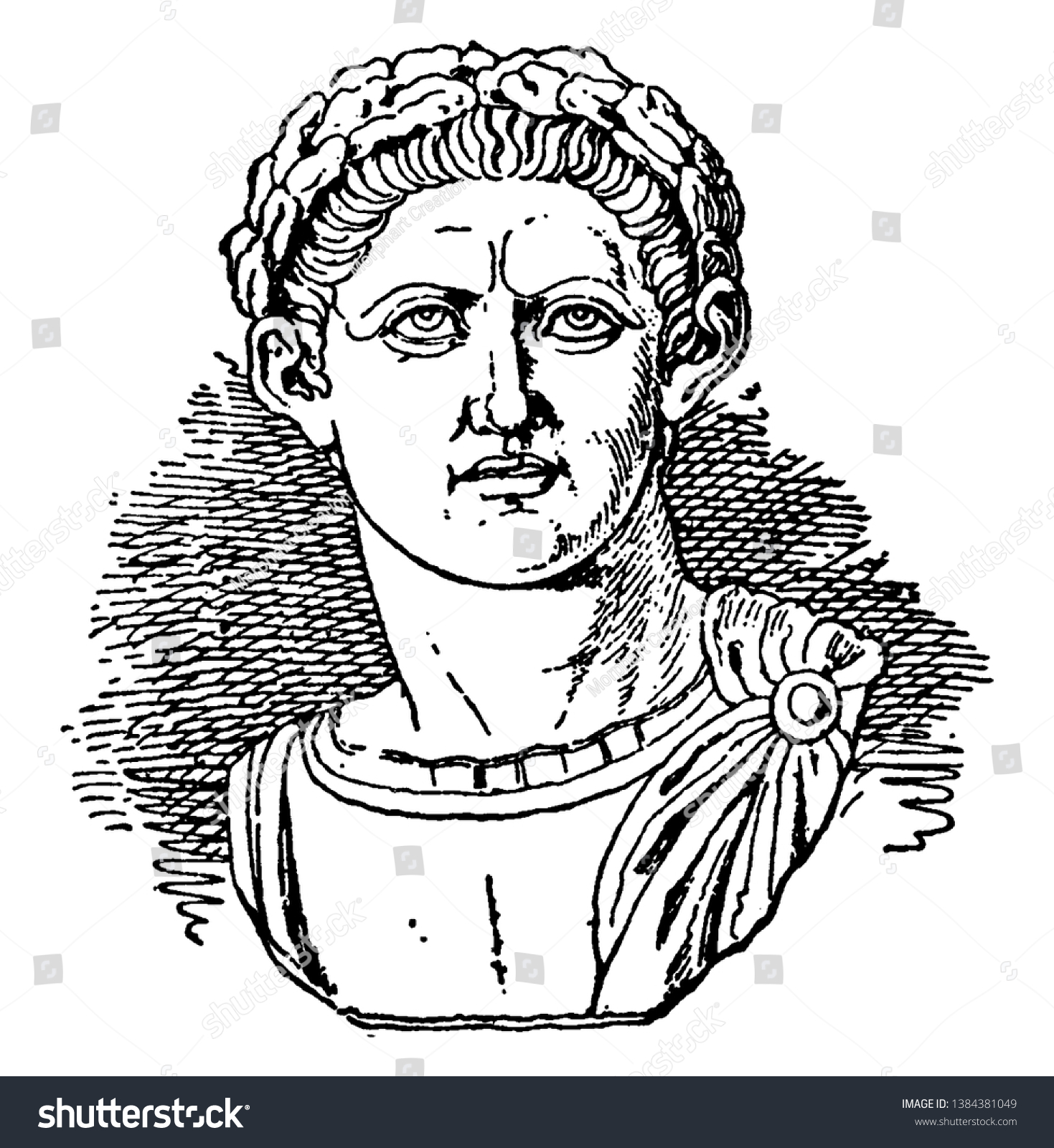 SVG of Constantine, 272 AD-337AD, he was emperor of Rome from 306 to 337, famous for being the first Christian Roman emperor, vintage line drawing or engraving illustration svg