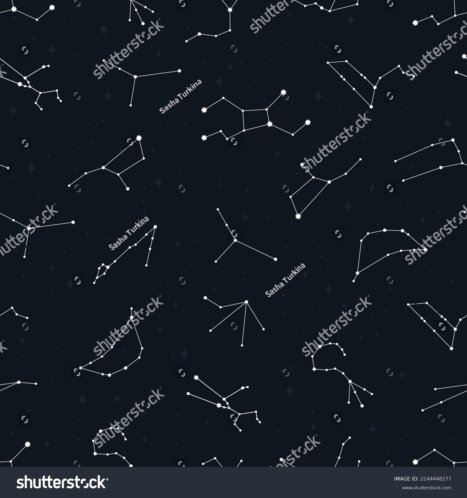 Constellations Hand Drawn Doodle Seamless Pattern Stock Vector (Royalty ...