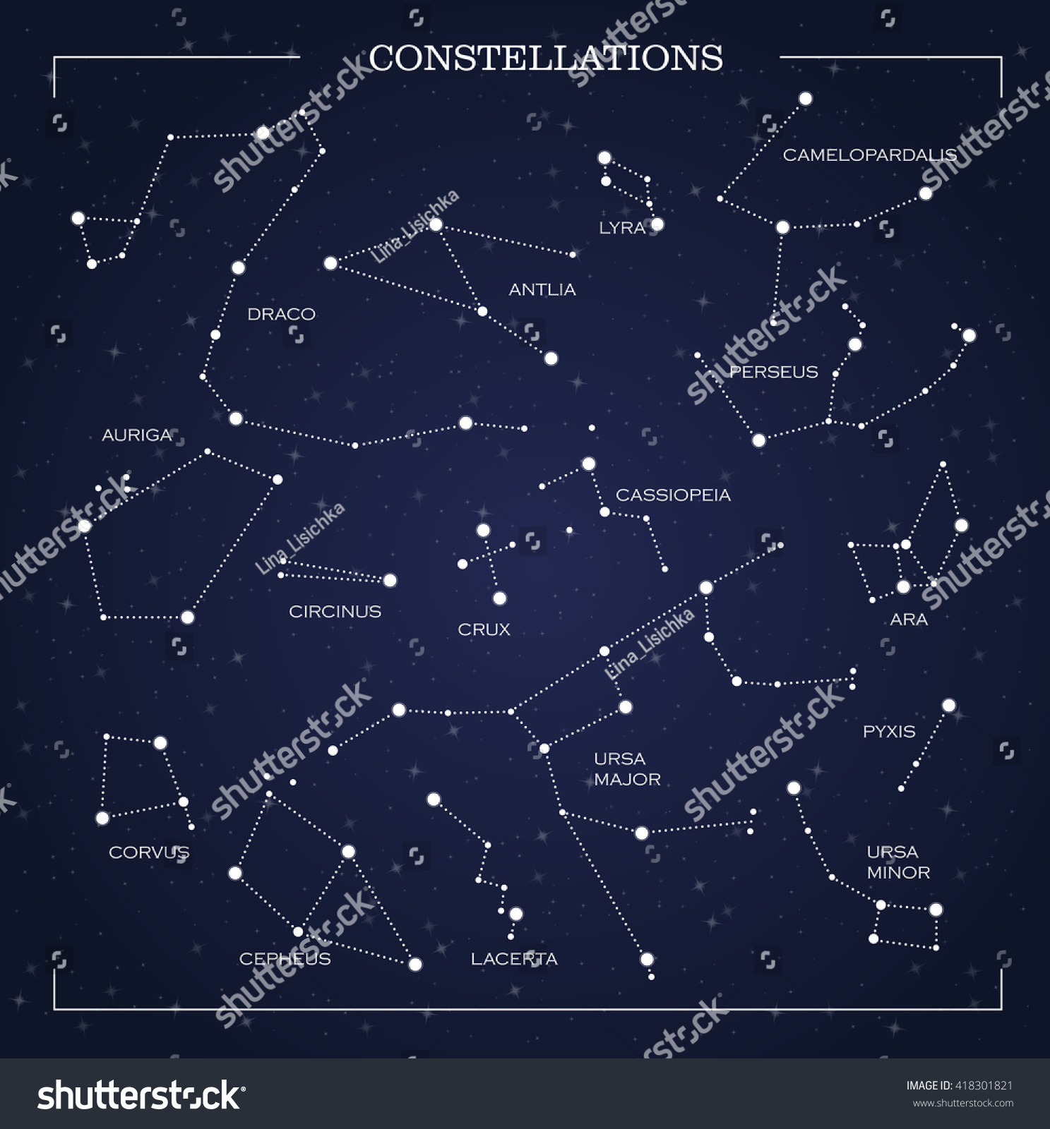 Constellations Night Sky Vector Stock Vector 418301821 - Shutterstock