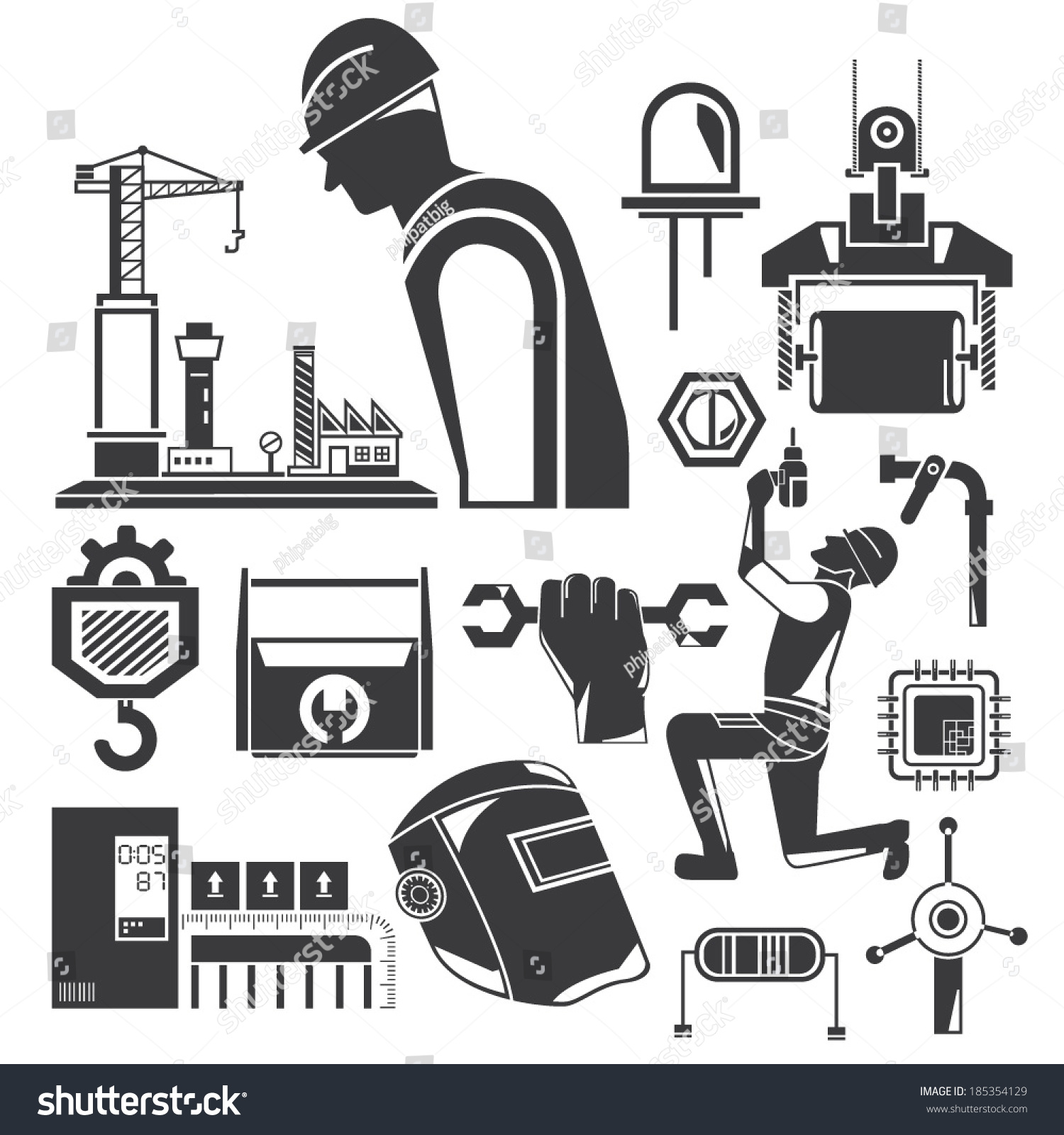 Construction Civil Engineering Management Icons Set Stock Vector ...