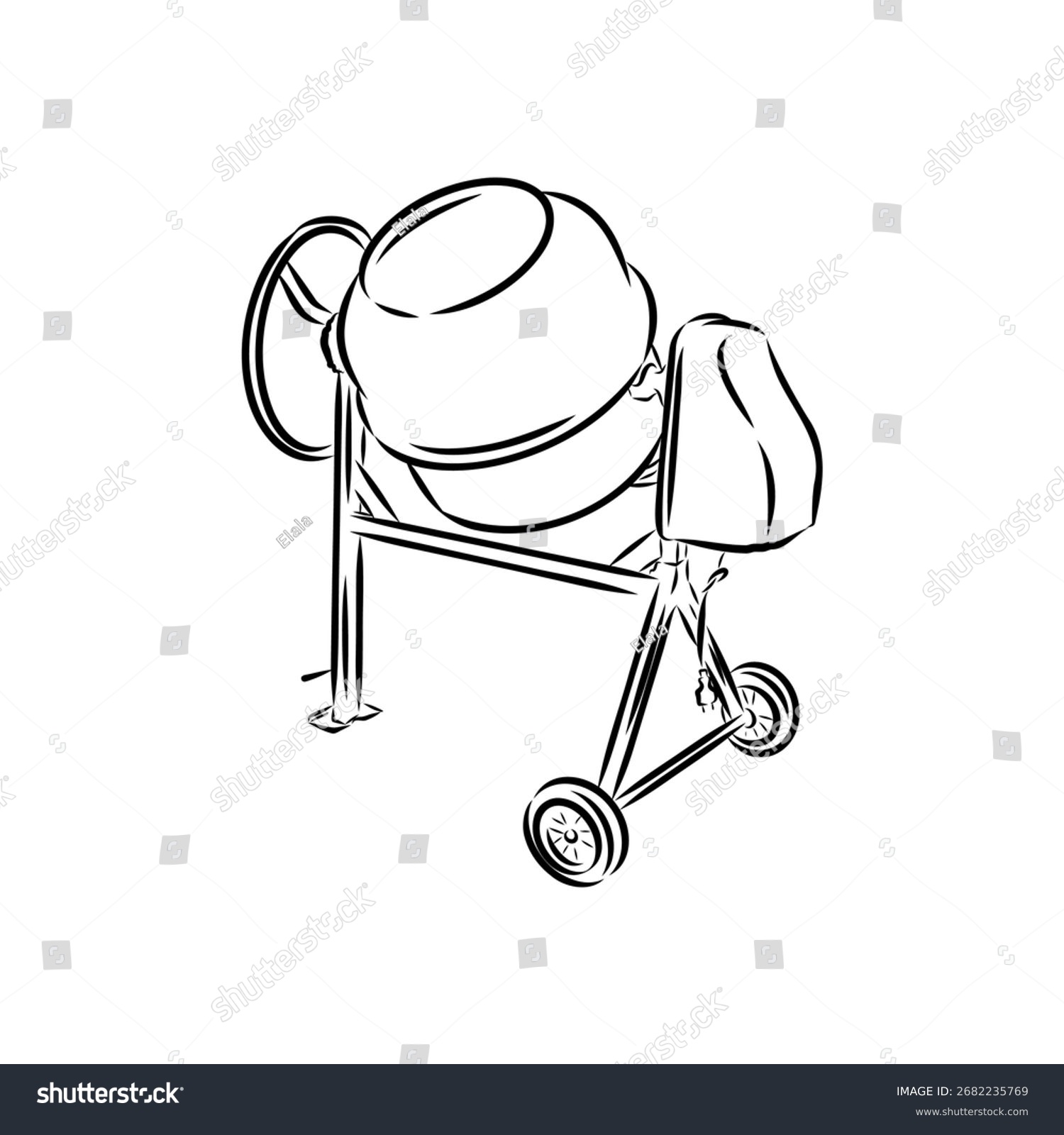 black and white cement mixer line art clip art preview