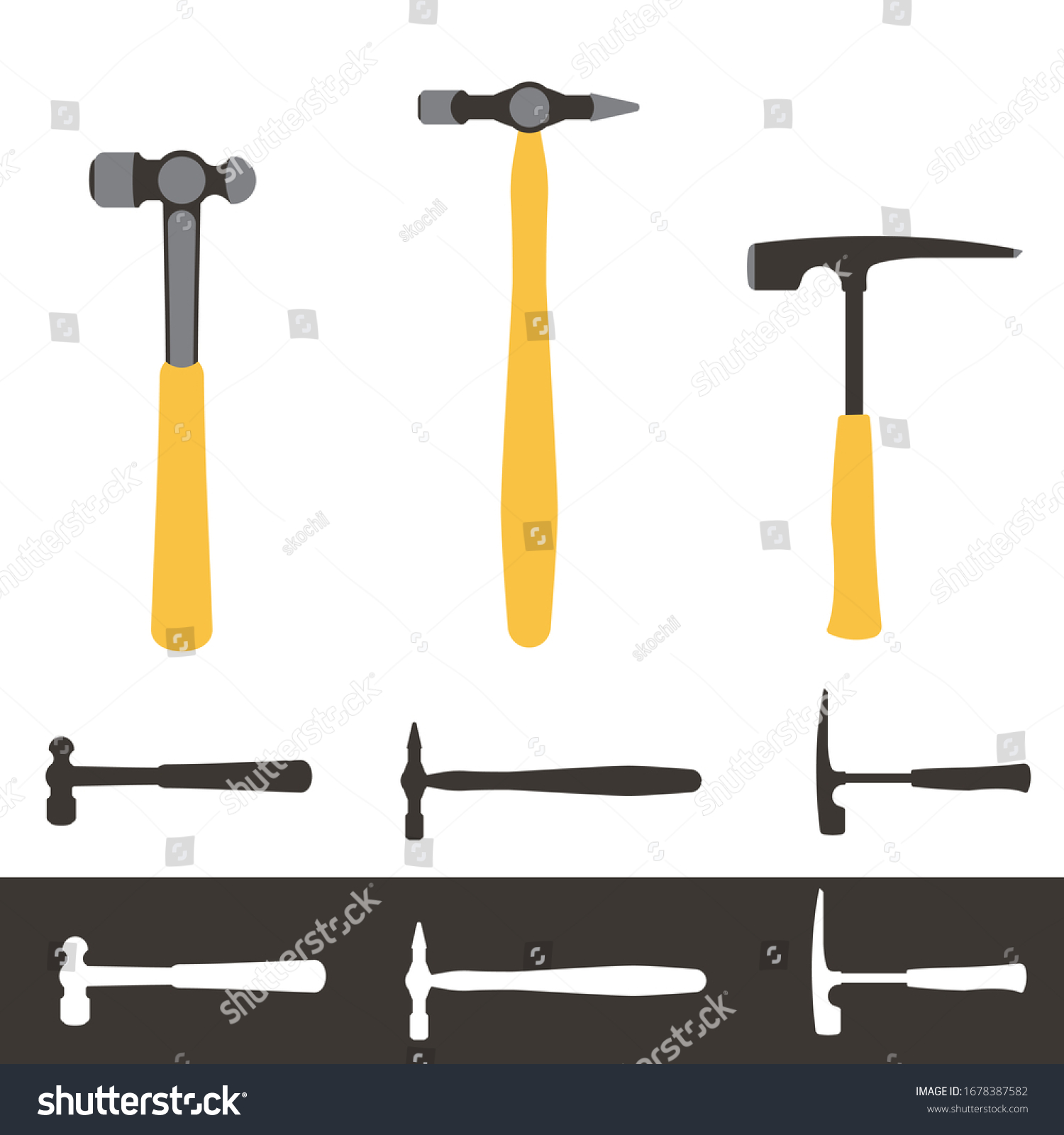 SVG of Construction hammers. Brick, ball pein and cross-straight peen. Hand tools. Flat vector illustration.  svg