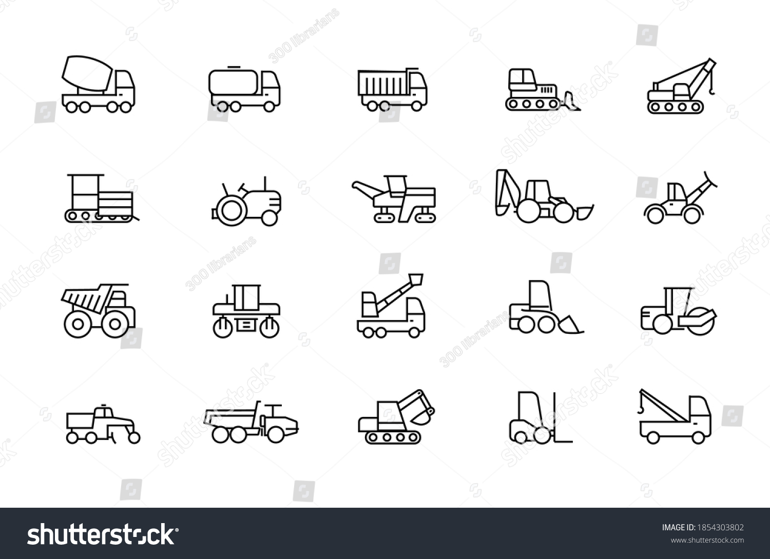 SVG of Construction machinery linear contour illustrations icons set. Heavy duty machines outline symbols pack. Collection of road repair equipment icons isolated. Vehicle. Auto cement truck. Editable stroke svg