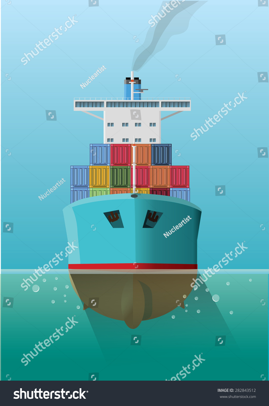 SVG of Container ship in the sea. Front view. Flat style vector Illustration. svg