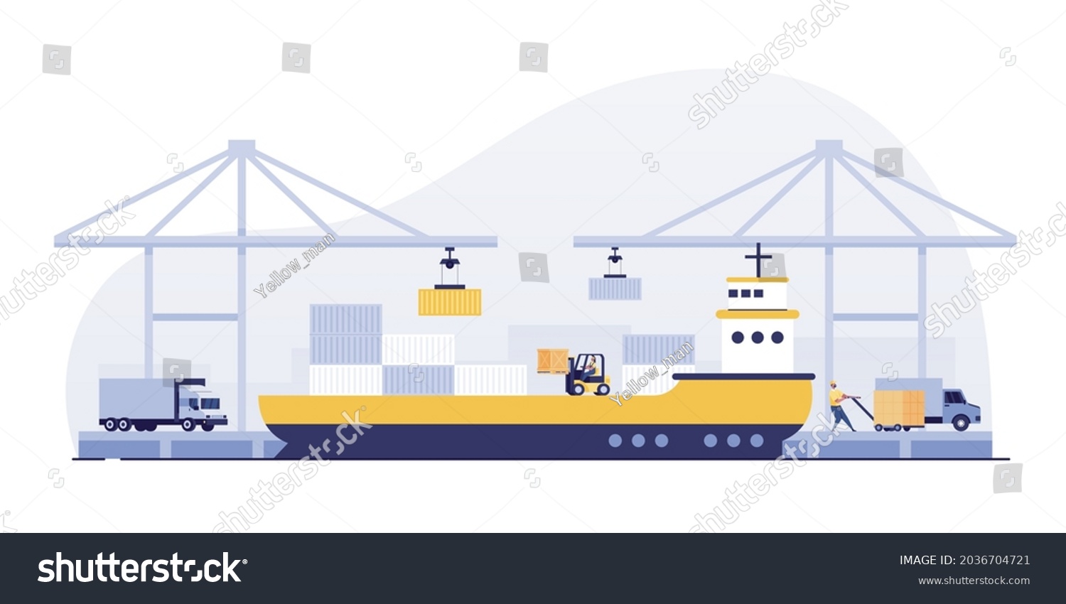 SVG of Container Ships, Break Bulk, Ports with cargo ships and containers work with crane. svg