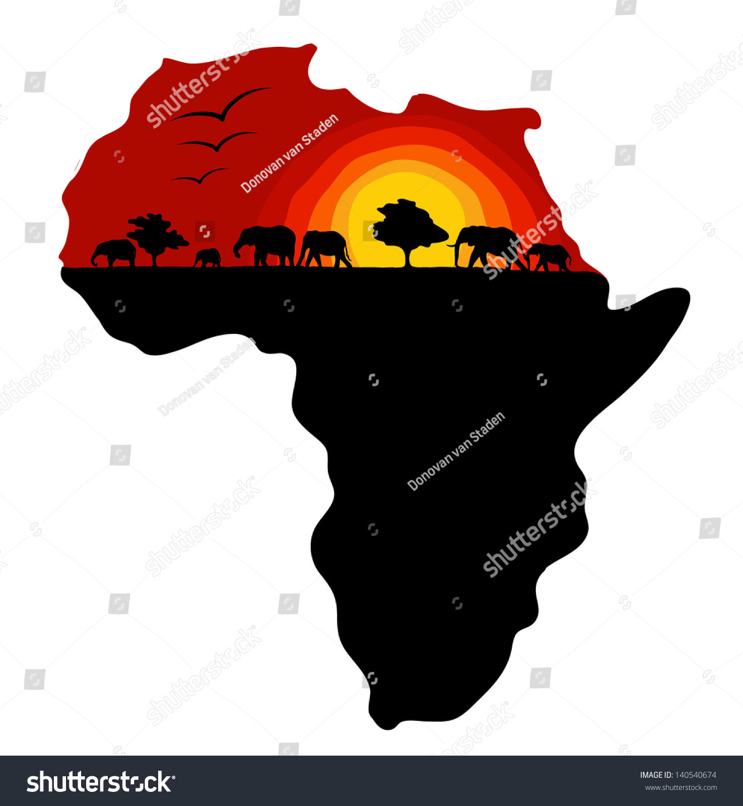 Continent Africa Sunset Animals Stock Vector 140540674 - Shutterstock