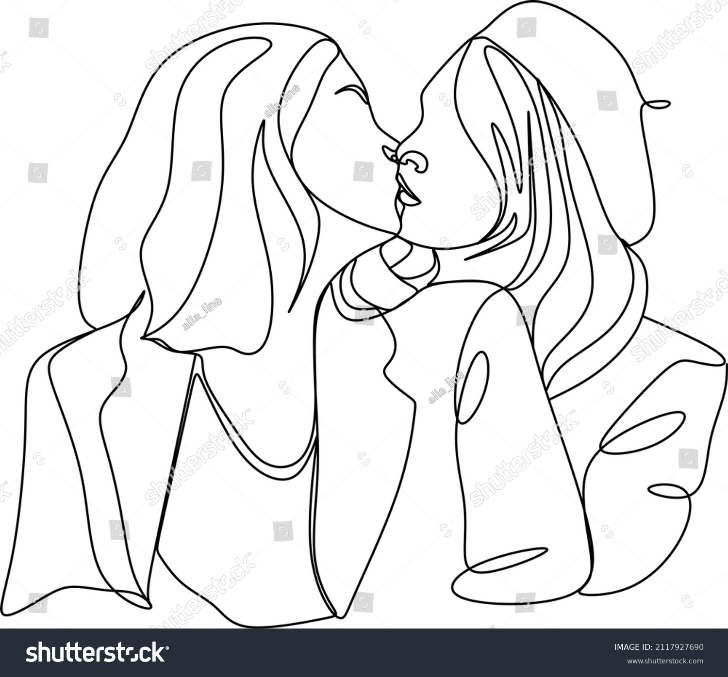 Continuous Drawing Two Lesbians Kissing Each Stock Vector Royalty Free 2117927690 Shutterstock 1201