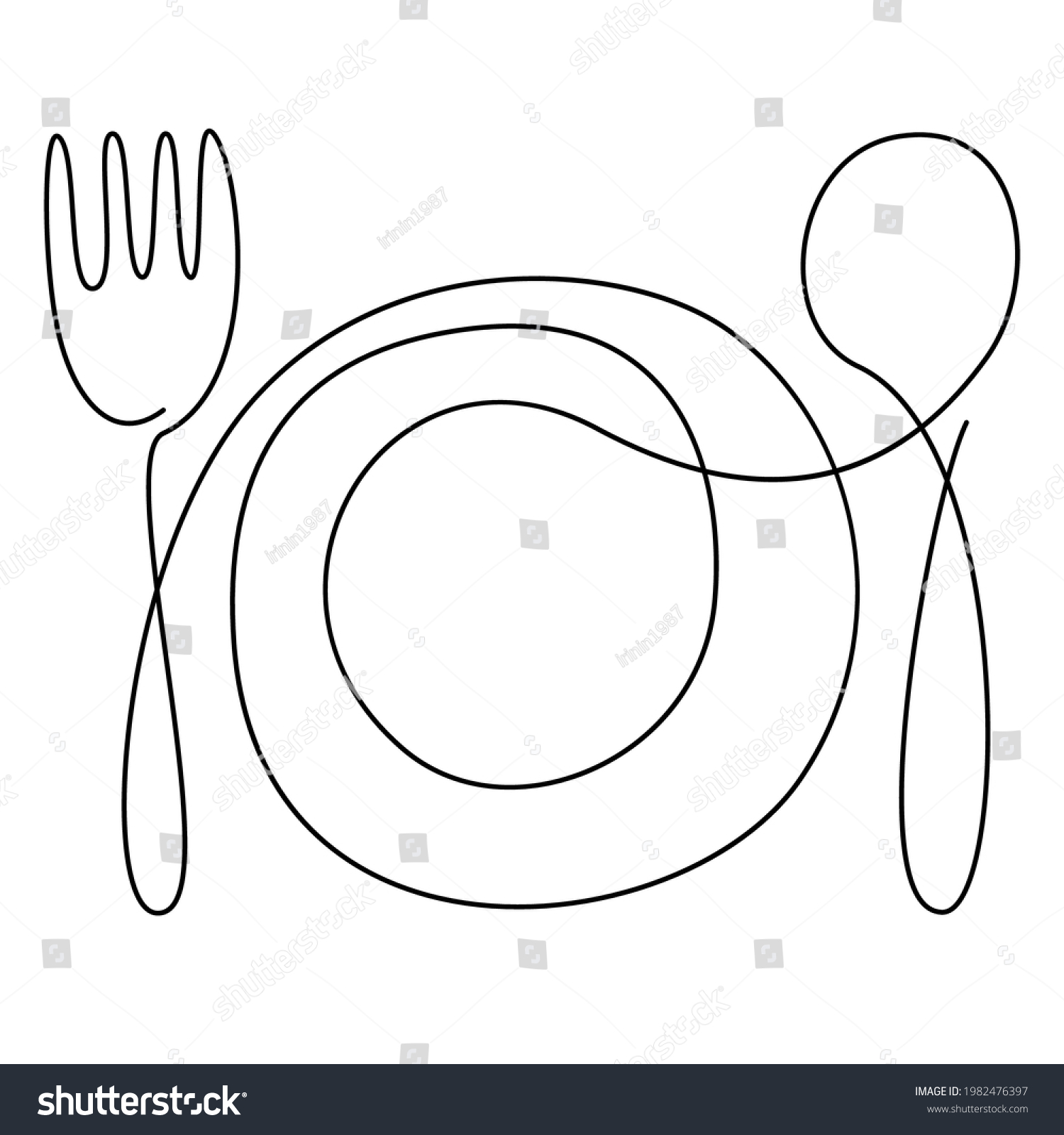 Continuous Line Art Doodle Contour Cutlery Stock Vector (Royalty Free ...