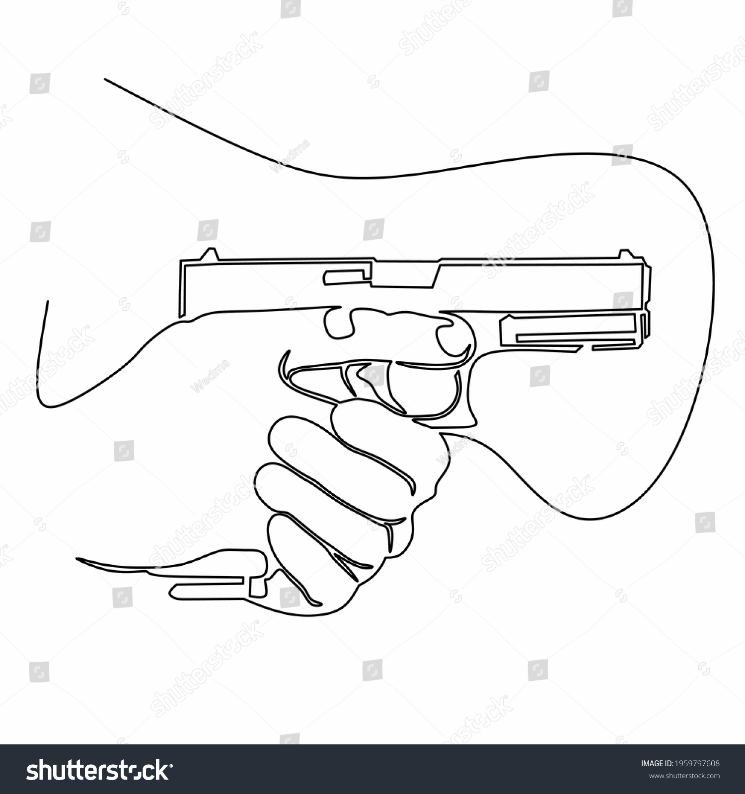 recommend clip art: Continuous line art or One Line Drawing of a hand gun