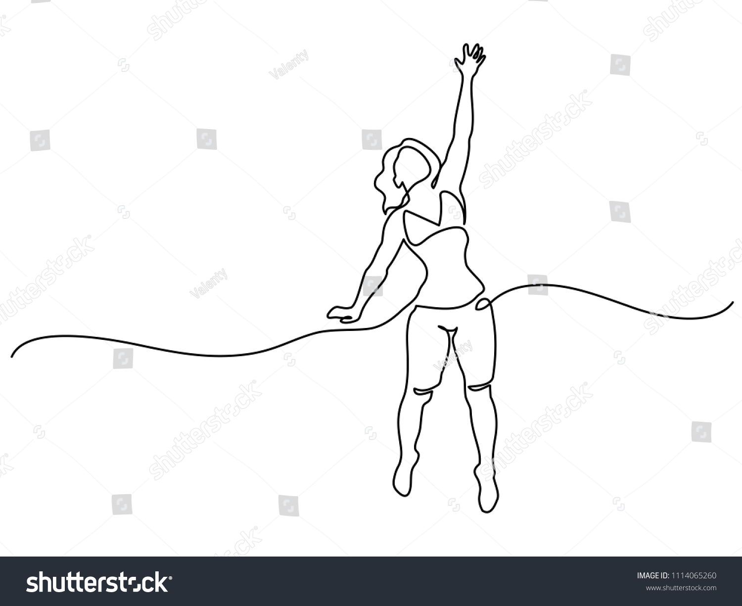 Continuous Line Drawing Beautiful Woman Jumping Stock Vector Royalty