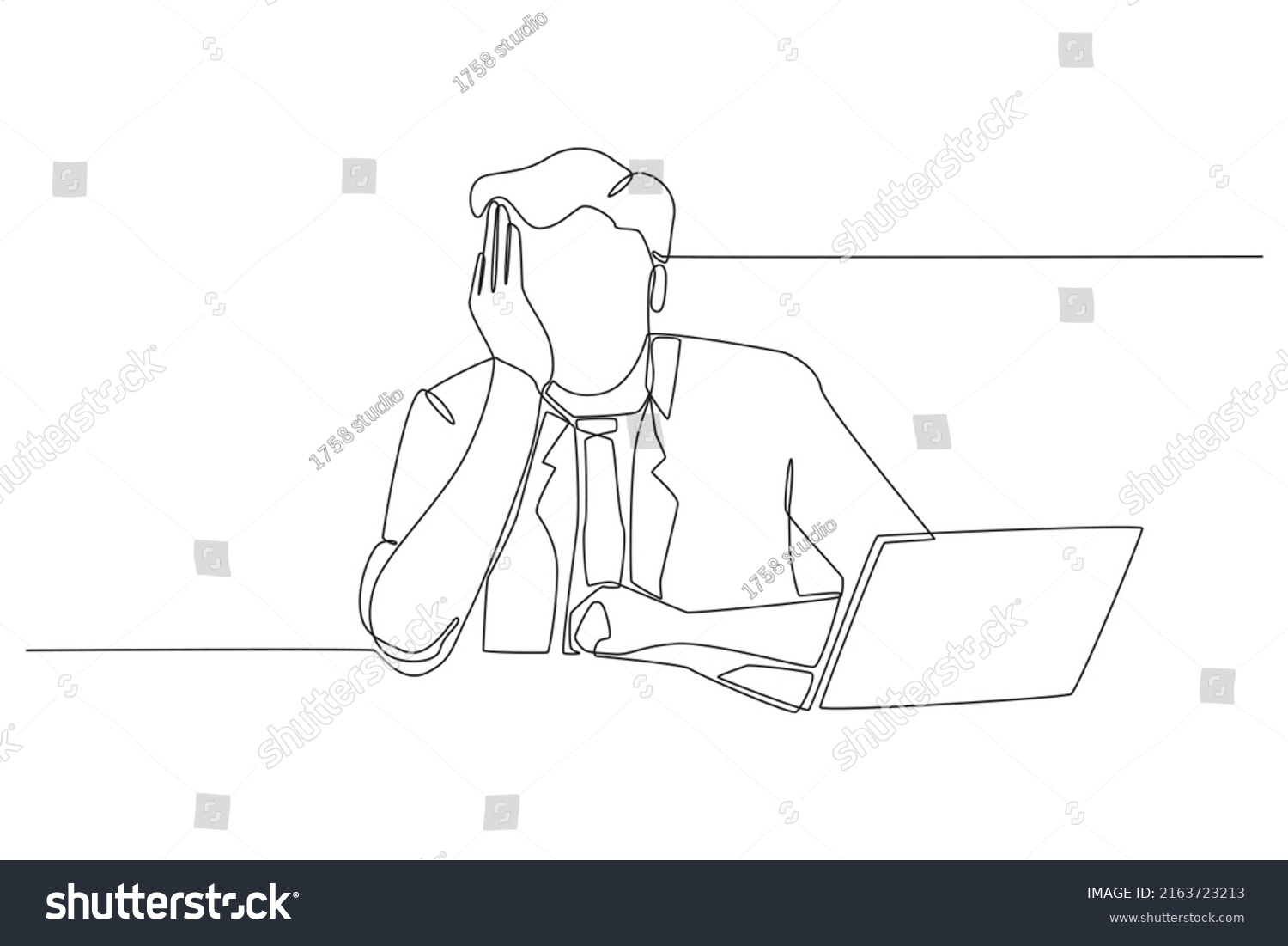 Continuous Line Drawing Businessman Sitting Front Stock Vector (royalty 