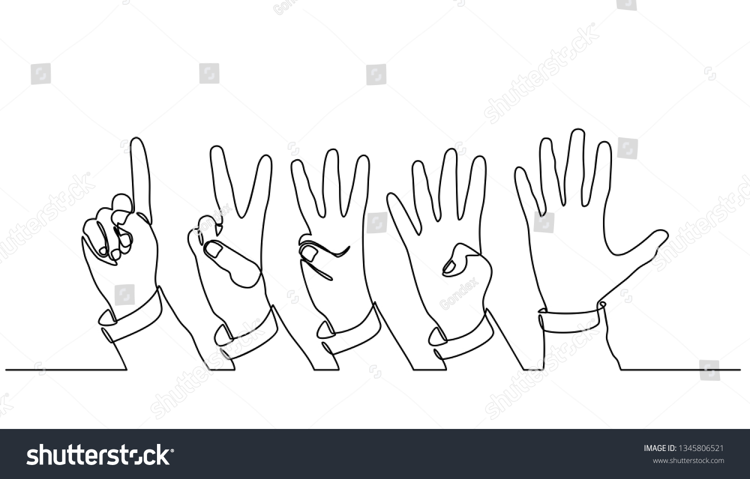 Continuous Line Drawing Counting Hands On Stock Vector (royalty Free 