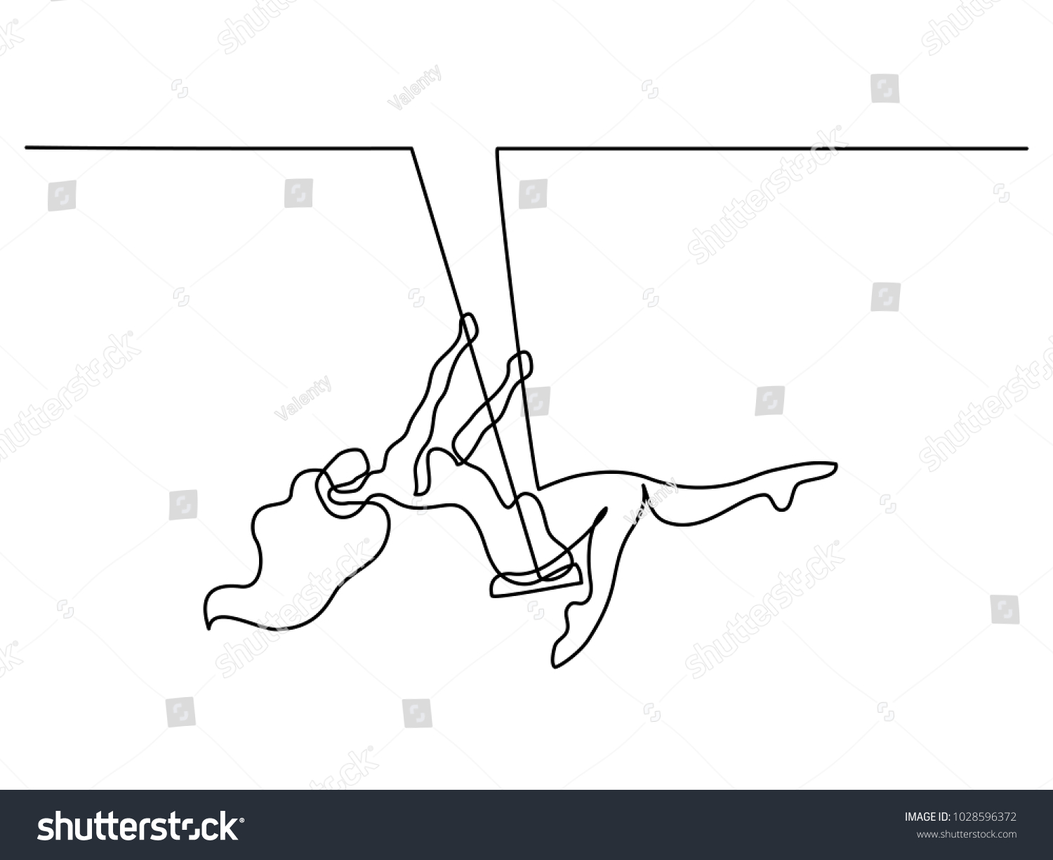 Continuous Line Drawing Girl Swinging On Stock Vector (Royalty Free ...