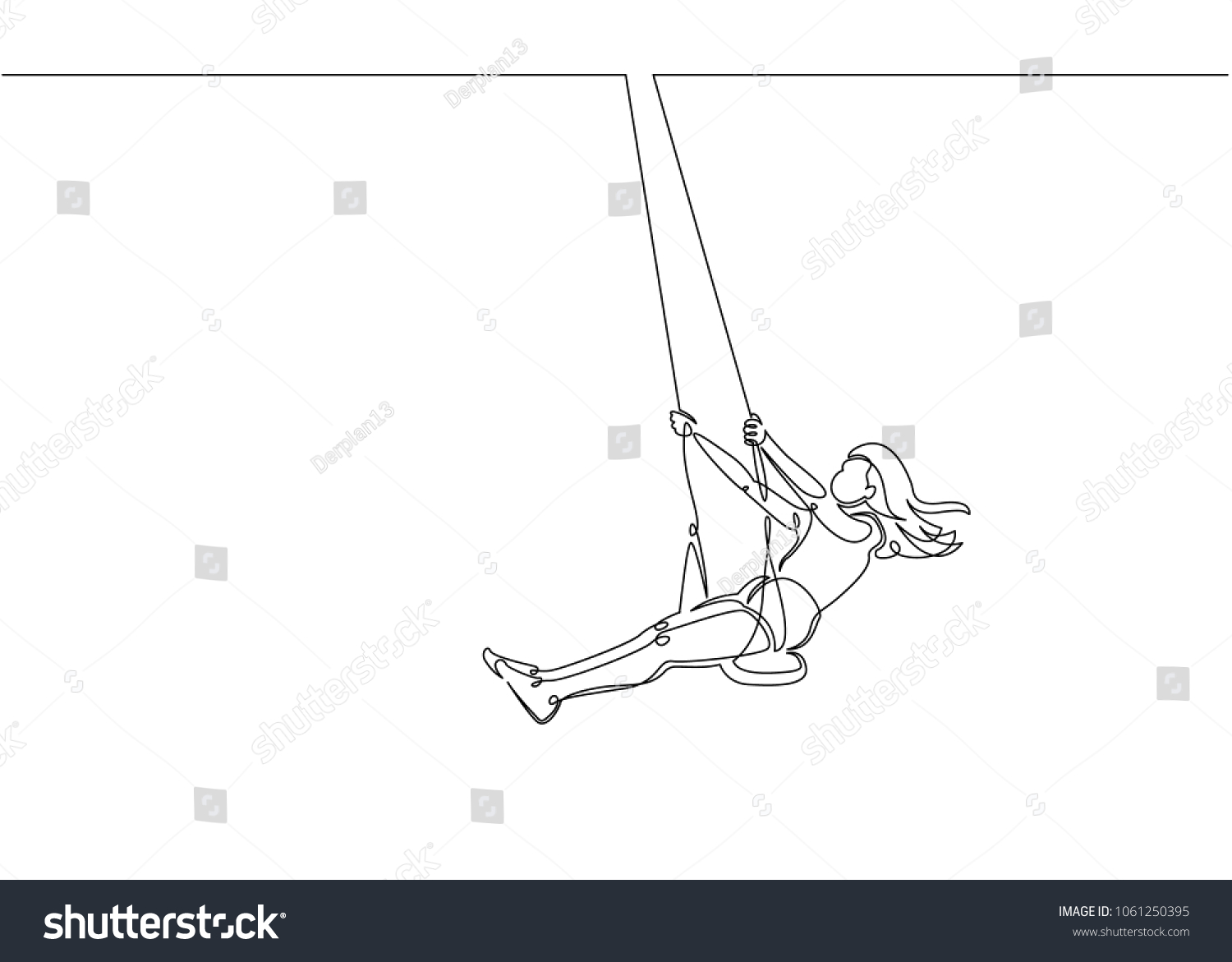 Continuous Line Drawing Girl Swinging On Stock Vector (Royalty Free ...