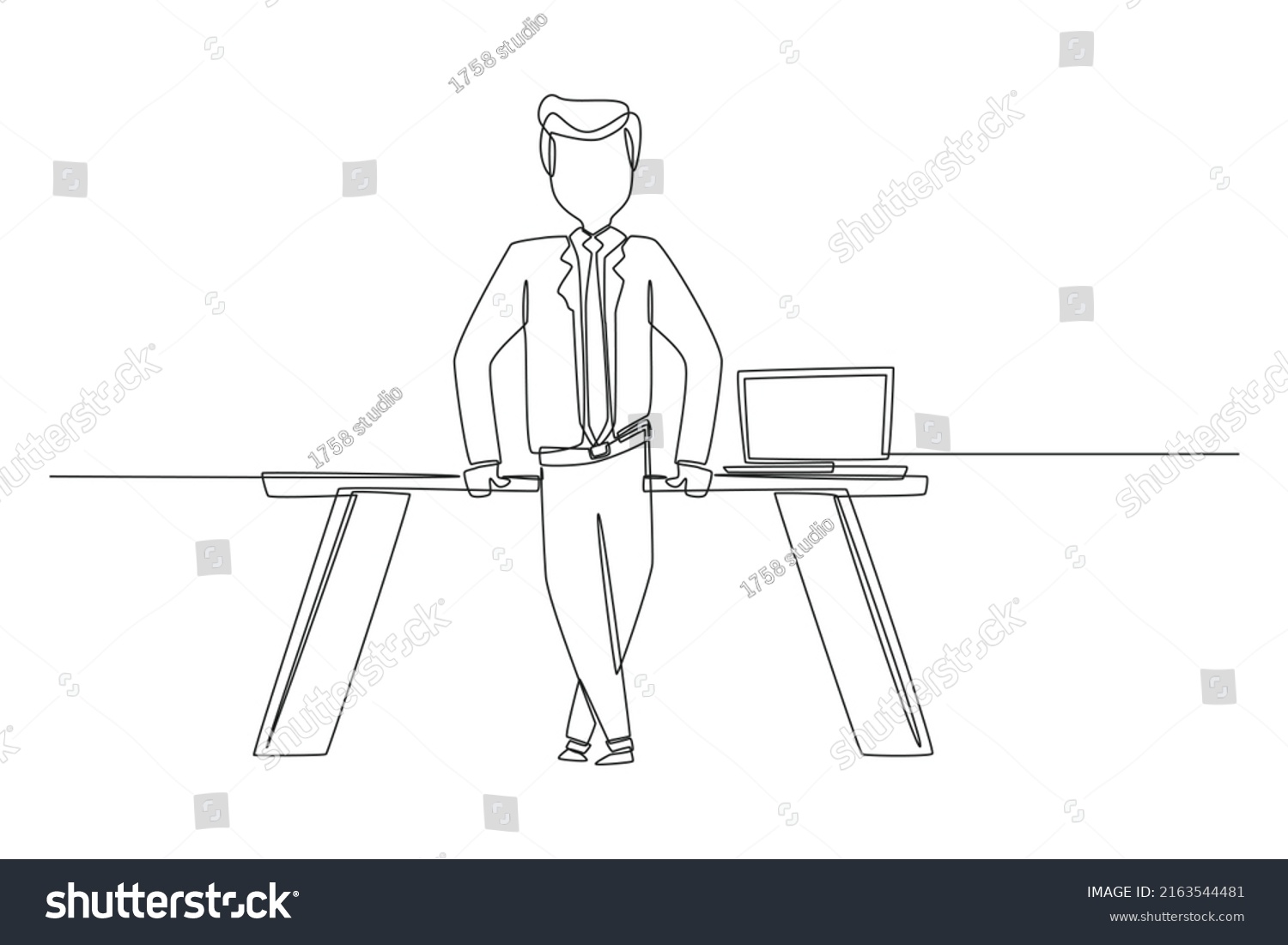 Continuous Line Drawing Manager Businessman Standing Stock Vector