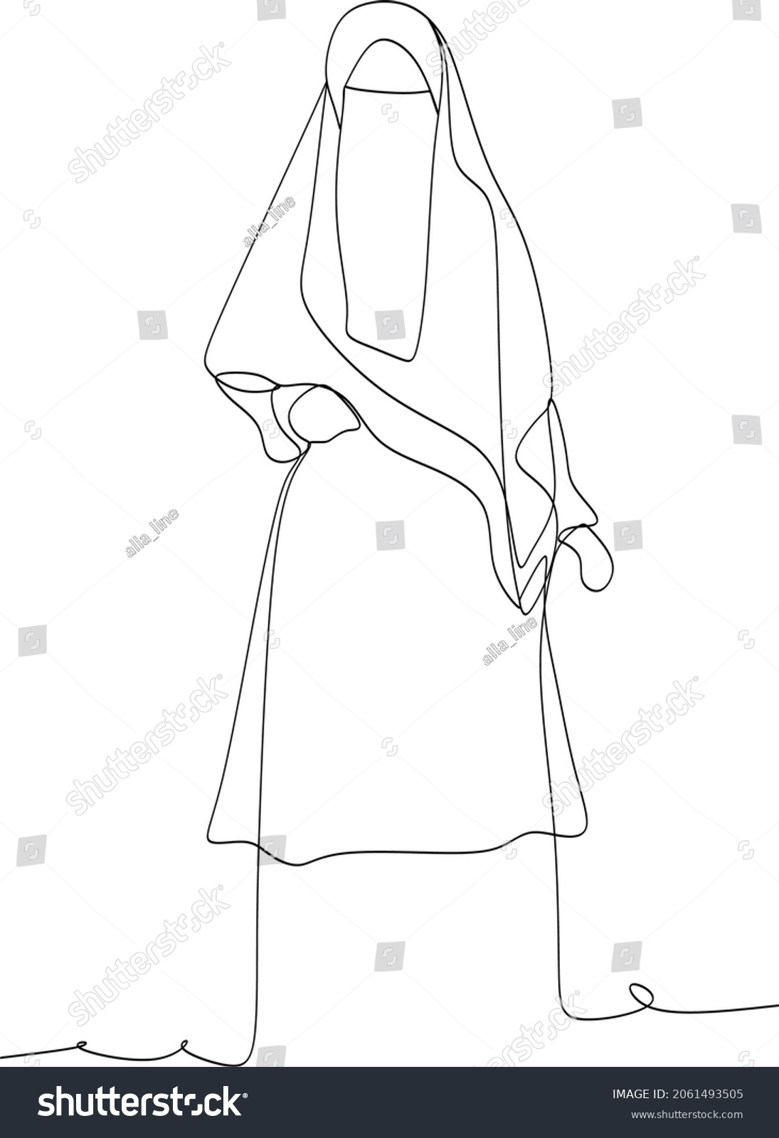 Continuous Line Drawing Muslim Woman Vector Stock Vector (Royalty Free ...