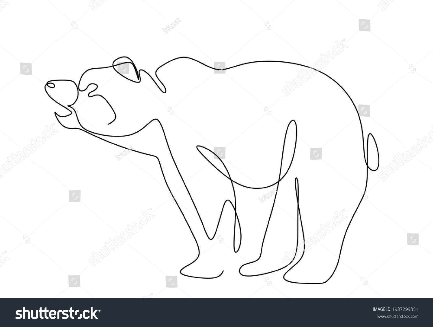 Continuous Line Drawing Bear Closeup Printing Stock Vector (Royalty ...