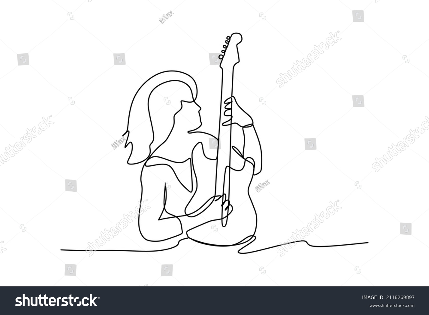 Continuous Line Drawing Male Sitting Guitarist Stock Vector (Royalty ...