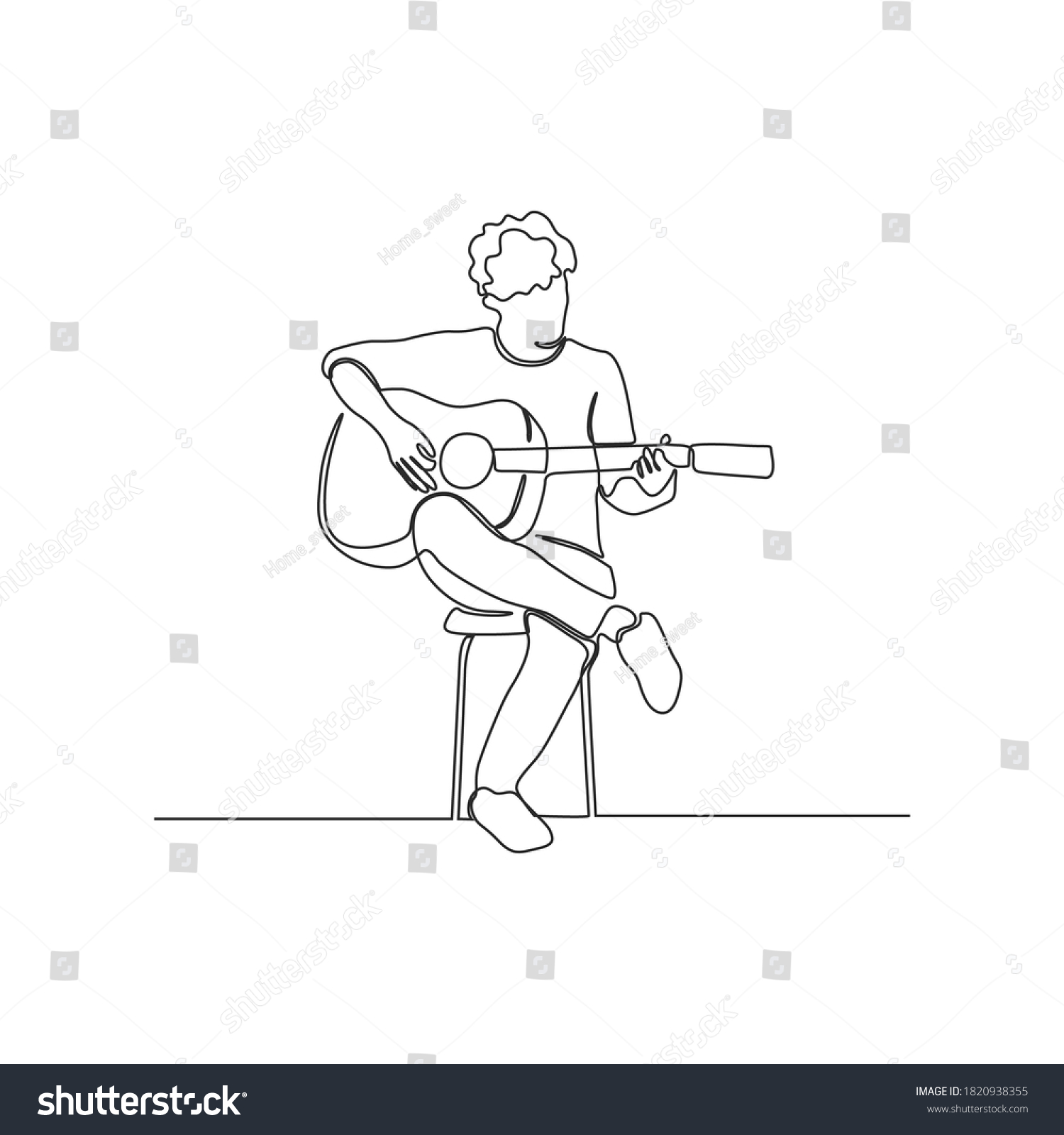 Continuous Line Drawing Man Playing Guitar Stock Vector (Royalty Free ...