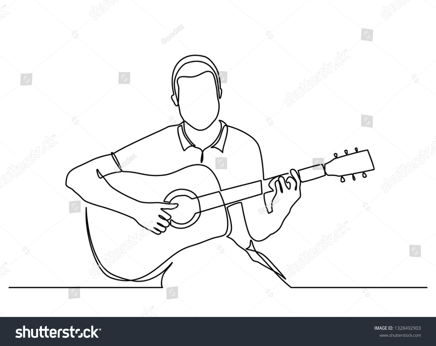 Continuous Line Drawing Man Playing Guitar Stock Vector (Royalty Free ...