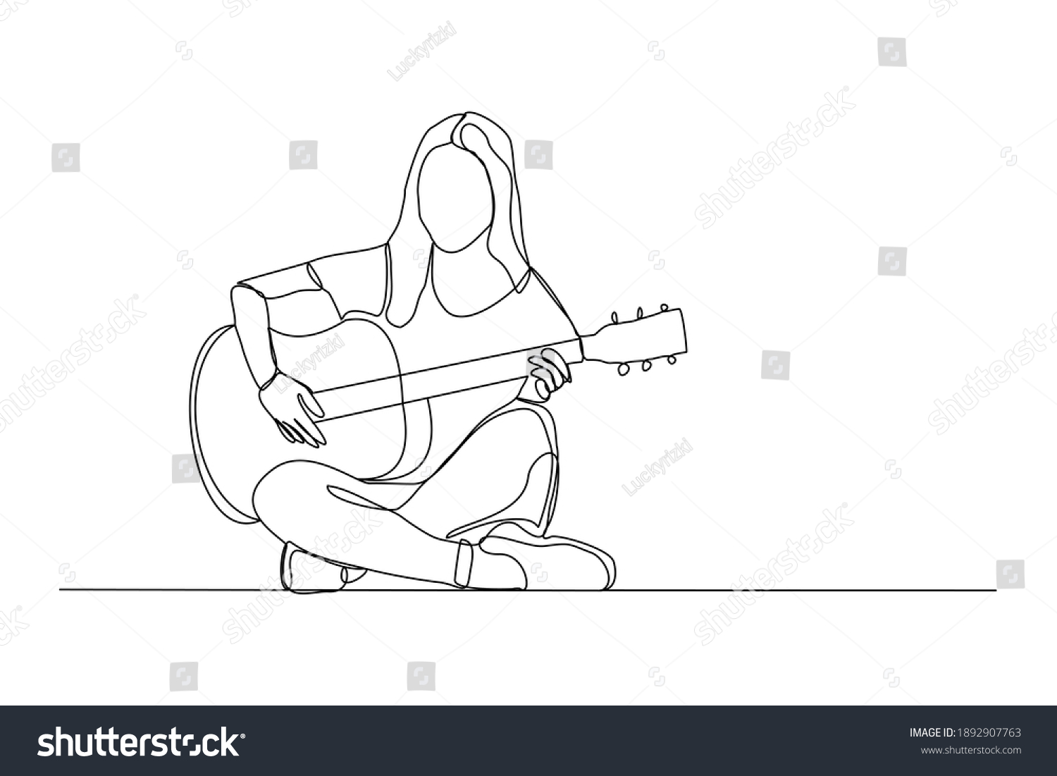 Continuous Line Drawing Woman Playing Guitar Stock Vector Royalty Free 1892907763 Shutterstock 1822