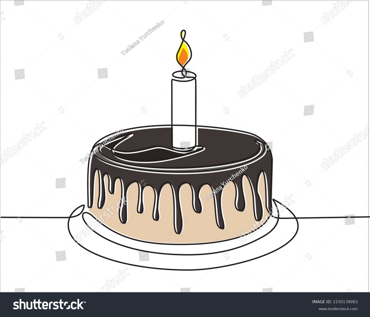 Continuous Line Drawing Birthday Cake Cake Stock Vector Royalty Free 2150139083 Shutterstock 0109