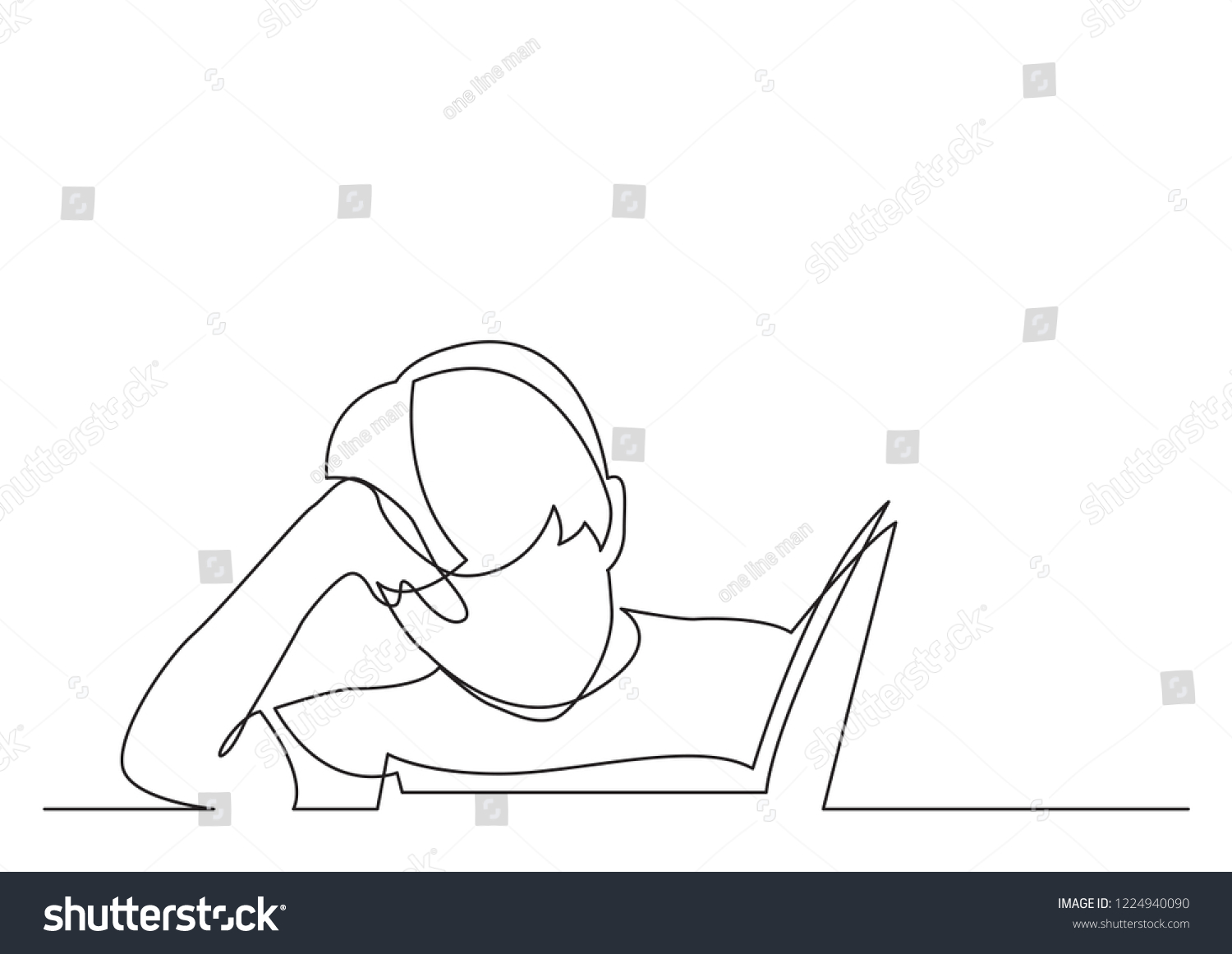Continuous Line Drawing Boy Reading Book Stock Vector (Royalty Free