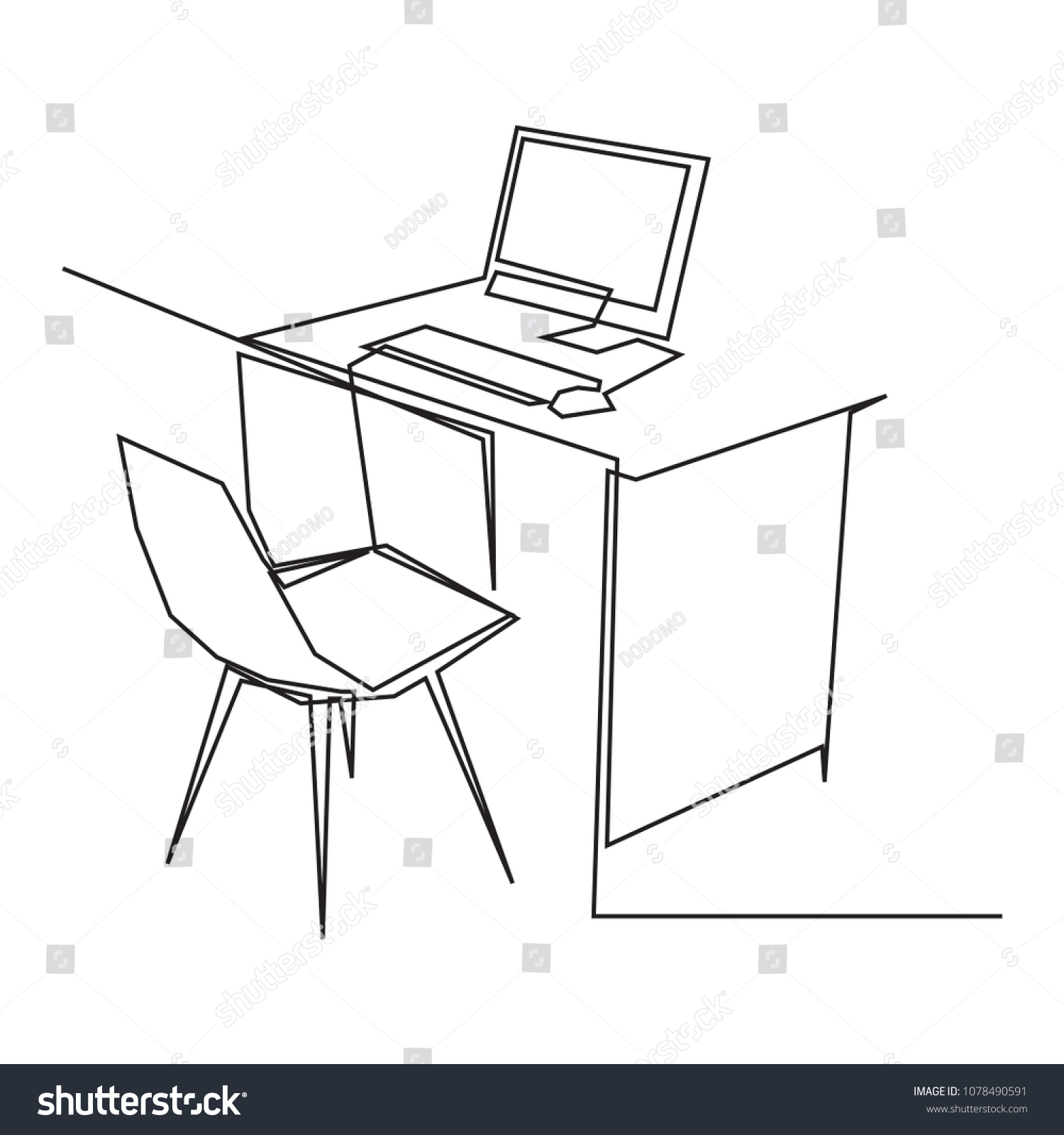 Continuous Line Drawing Computer Desk Furniture เวกเตอร์สต็อก (ปลอดค่า