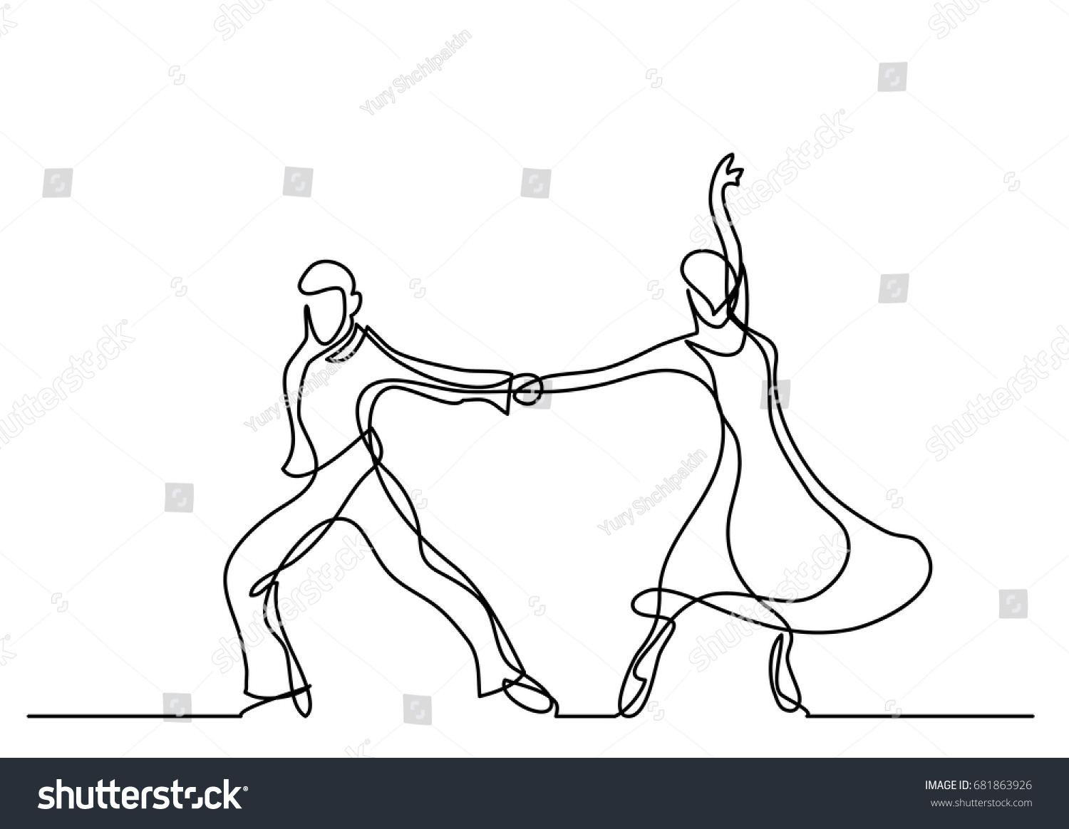 Continuous Line Drawing Dancing Couple Stock Vector (Royalty Free ...