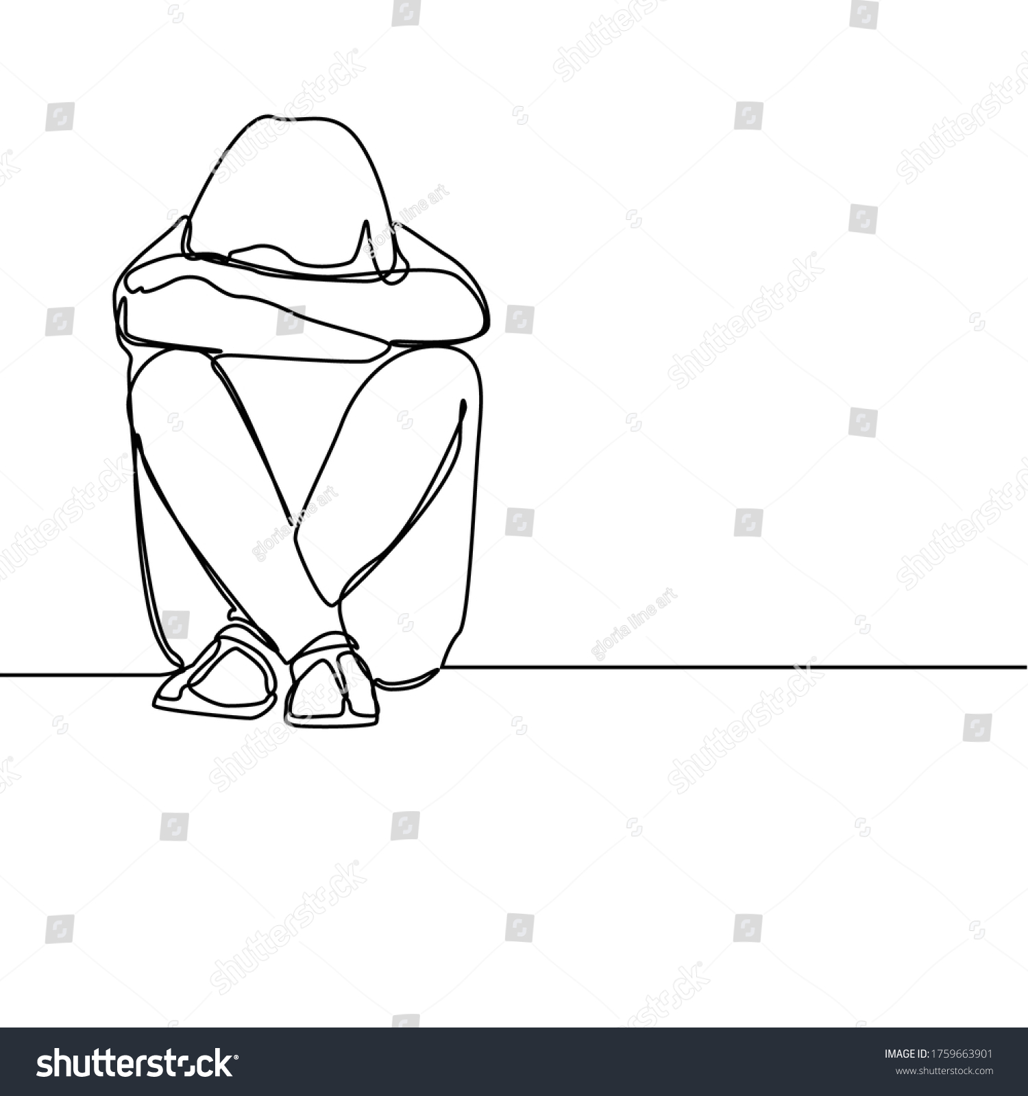 Continuous Line Drawing Depressed Women Emotional Stock Vector (Royalty ...