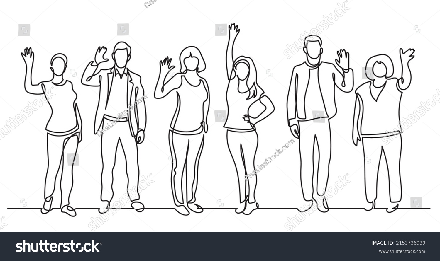 Continuous Line Drawing Diverse Group Standing Stock Vector (Royalty ...