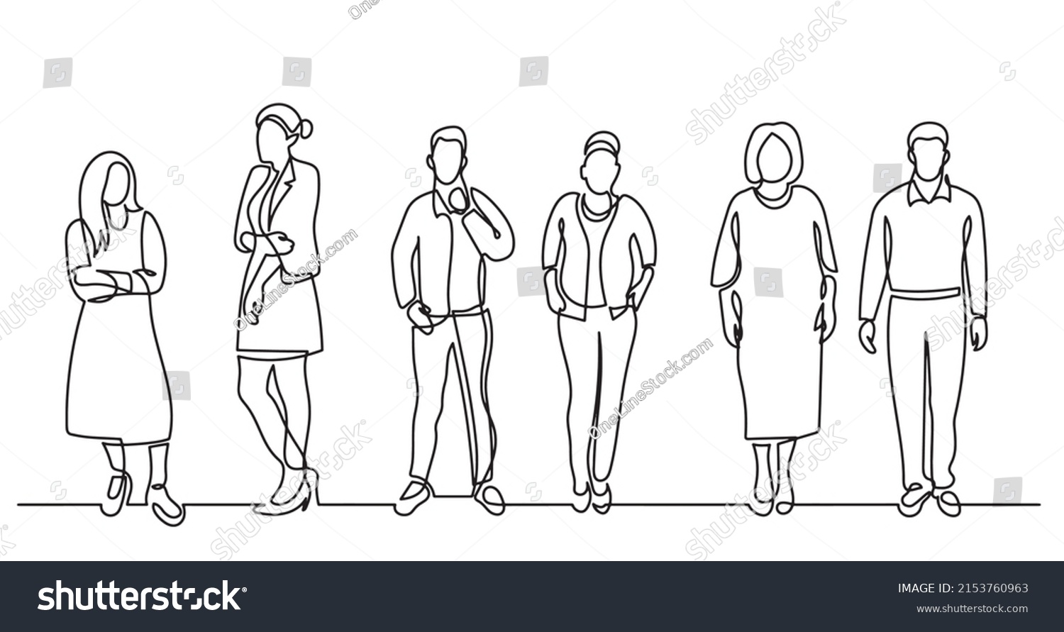 Continuous Line Drawing Diverse Group Standing Stock Vector (Royalty ...